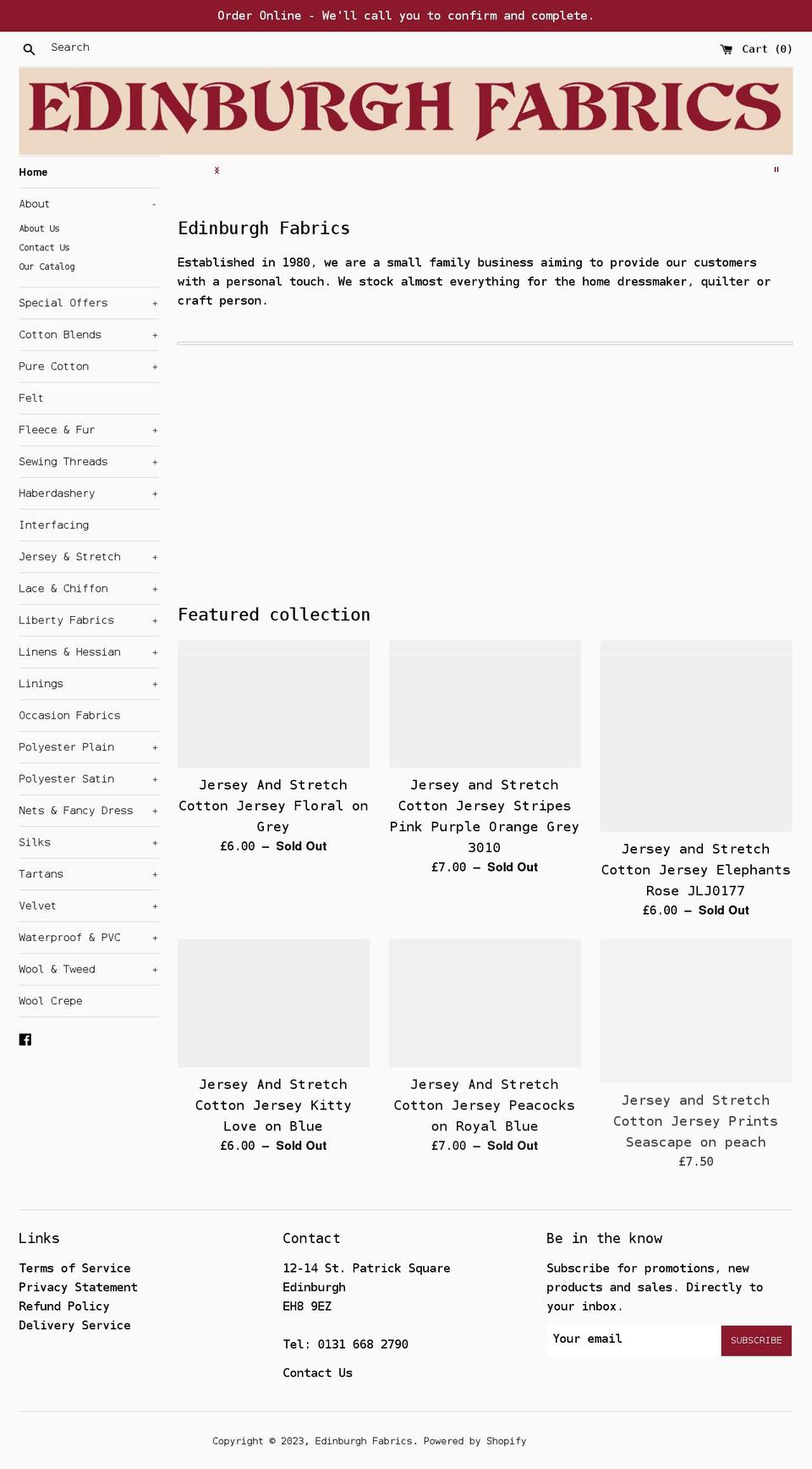 edinburgh-fabrics.myshopify.com shopify website screenshot