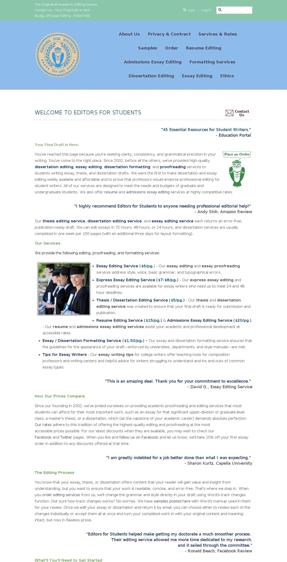 editorsforstudents.com shopify website screenshot