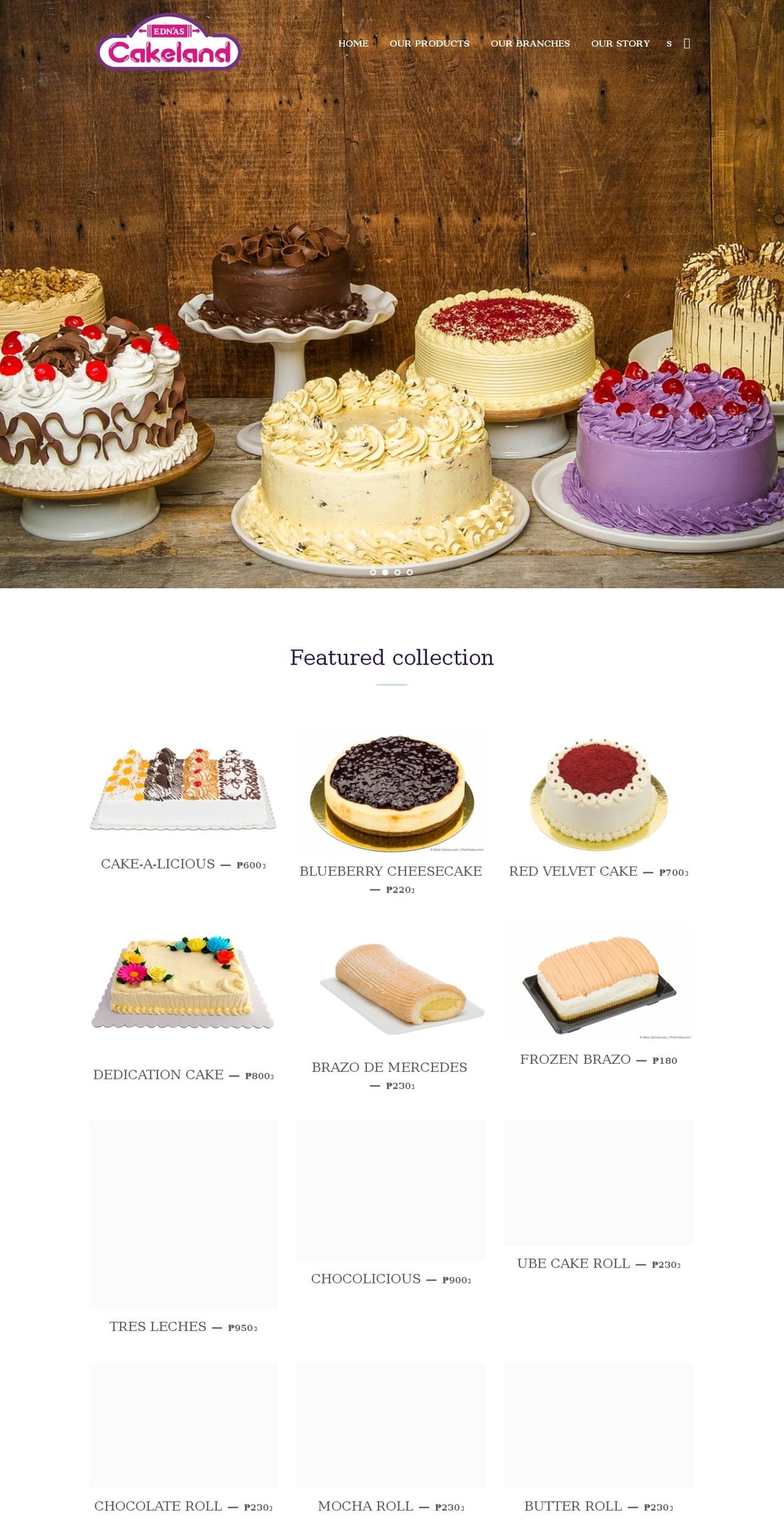 ednascakeland.com shopify website screenshot