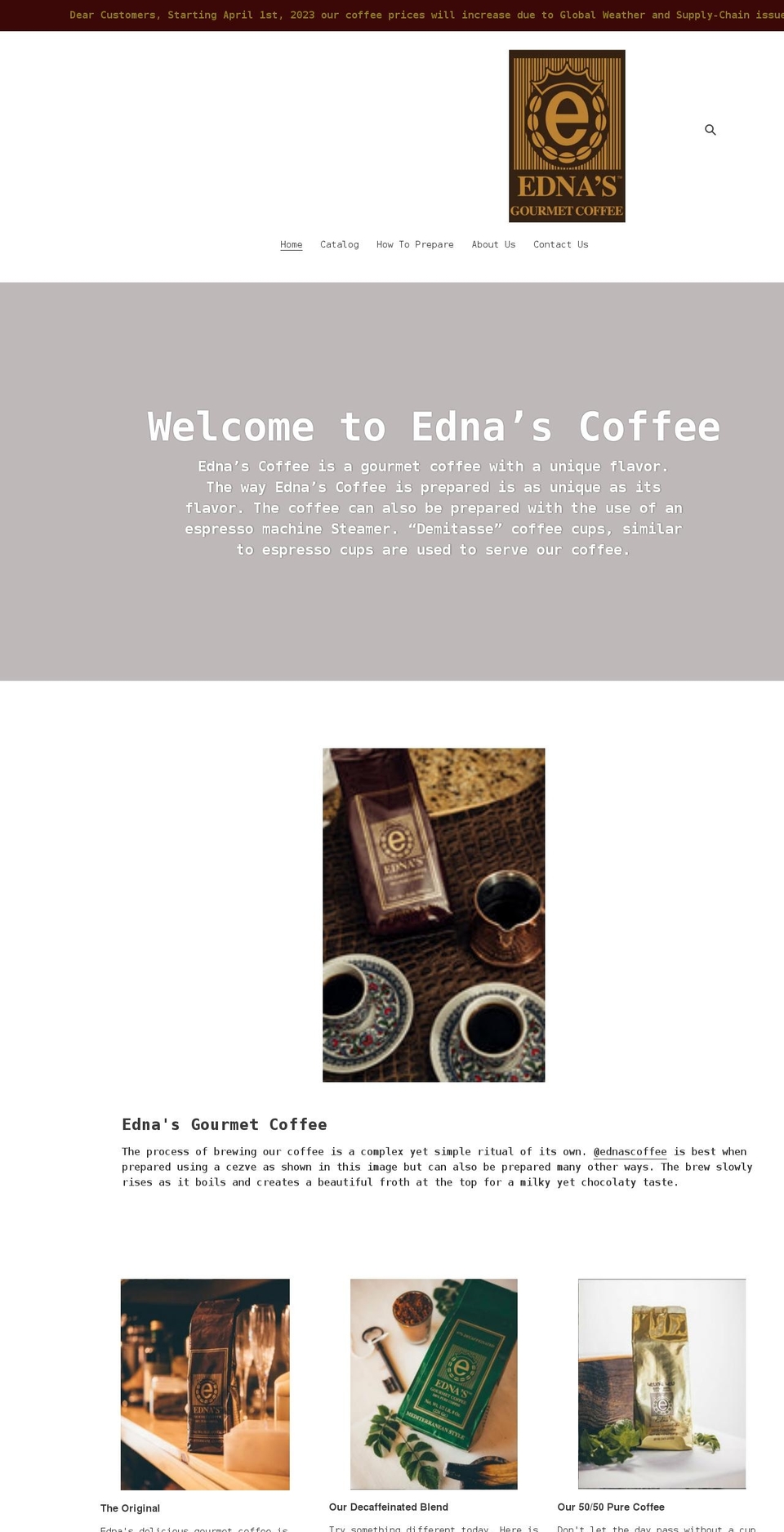 ednascoffee.com shopify website screenshot