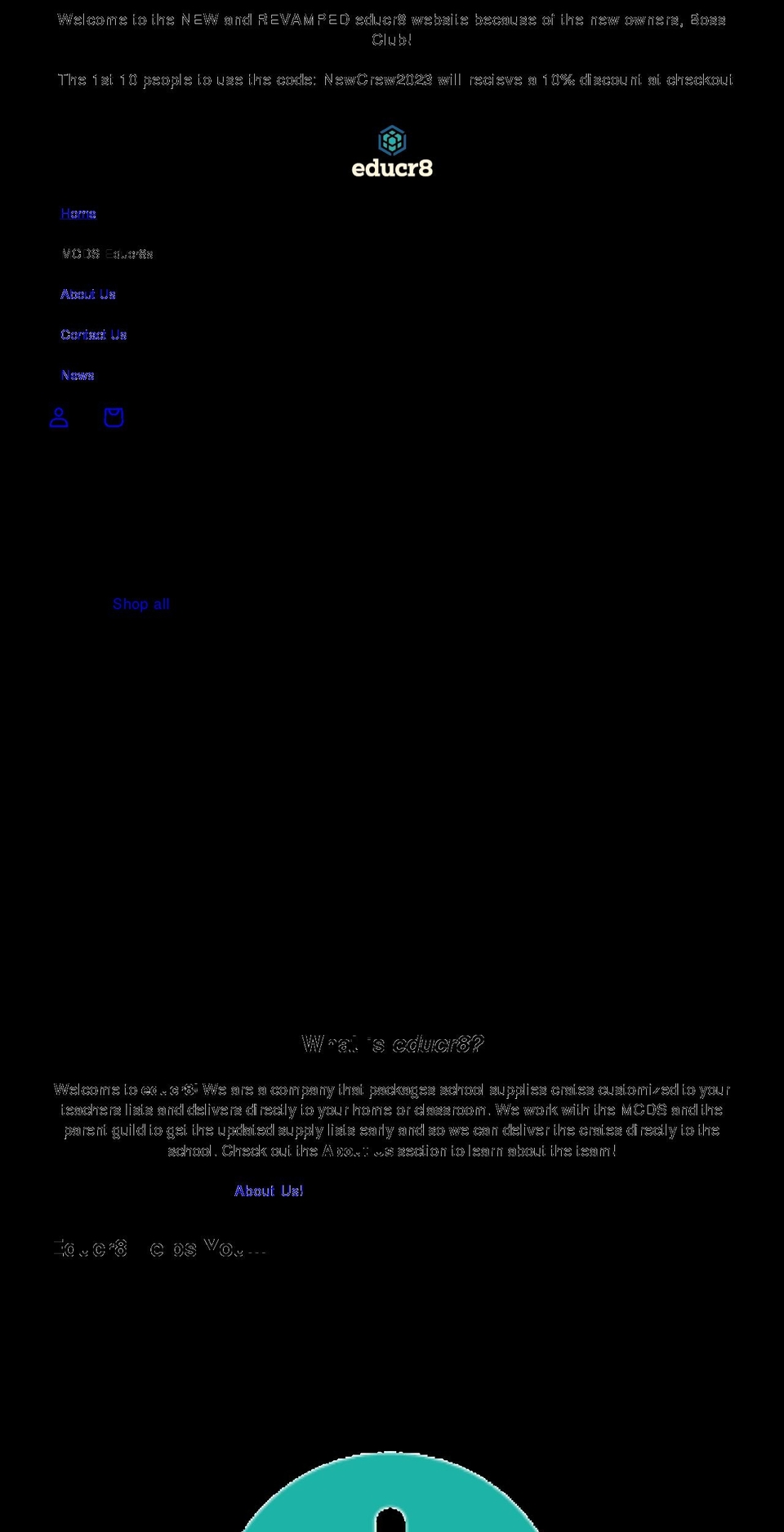 educr8.org shopify website screenshot