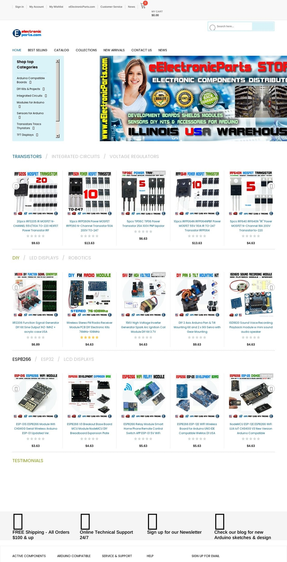 eelectronicparts.com shopify website screenshot