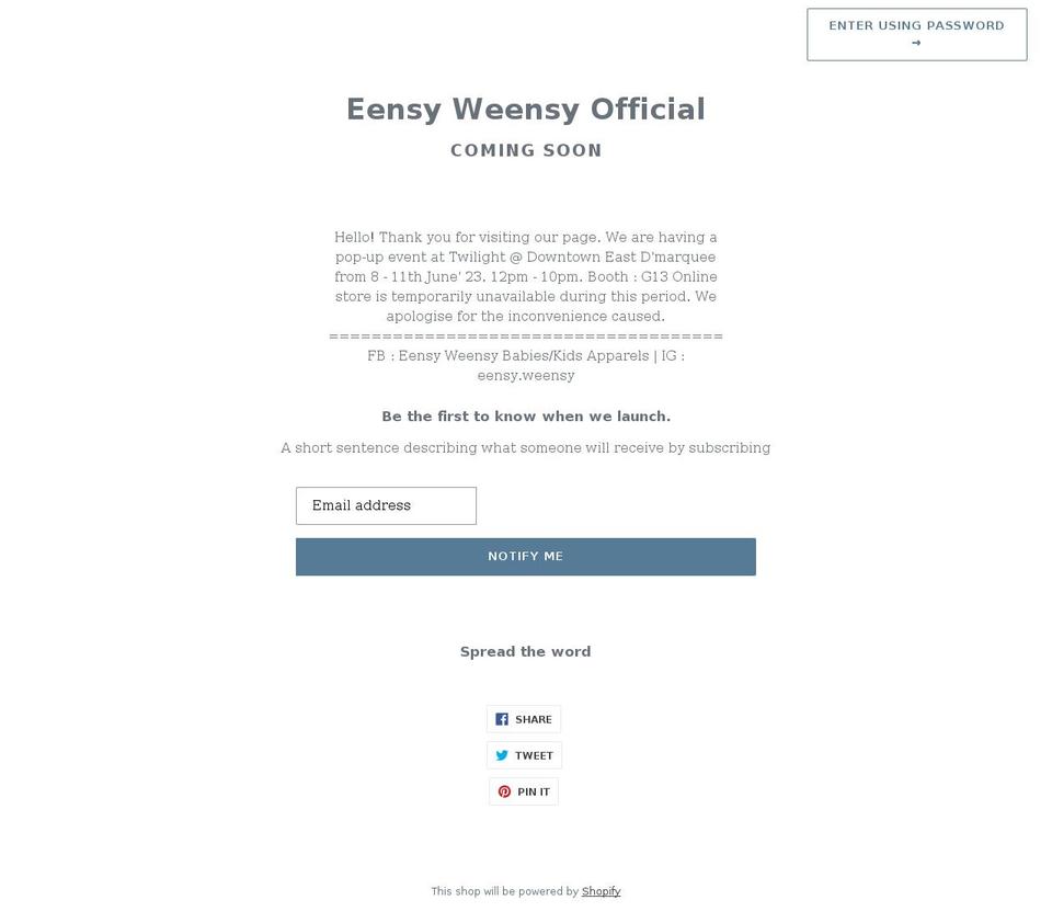 eensyweensyofficial.com shopify website screenshot