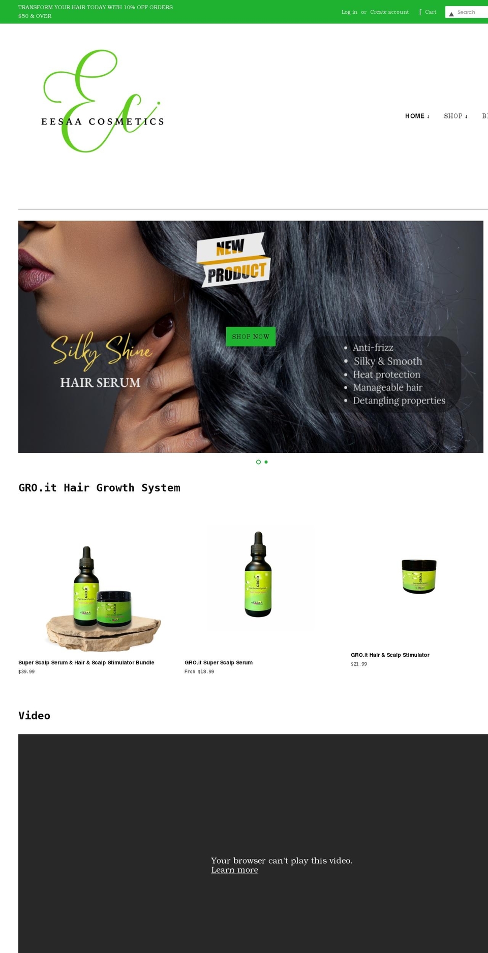 eesaacosmetics.com shopify website screenshot