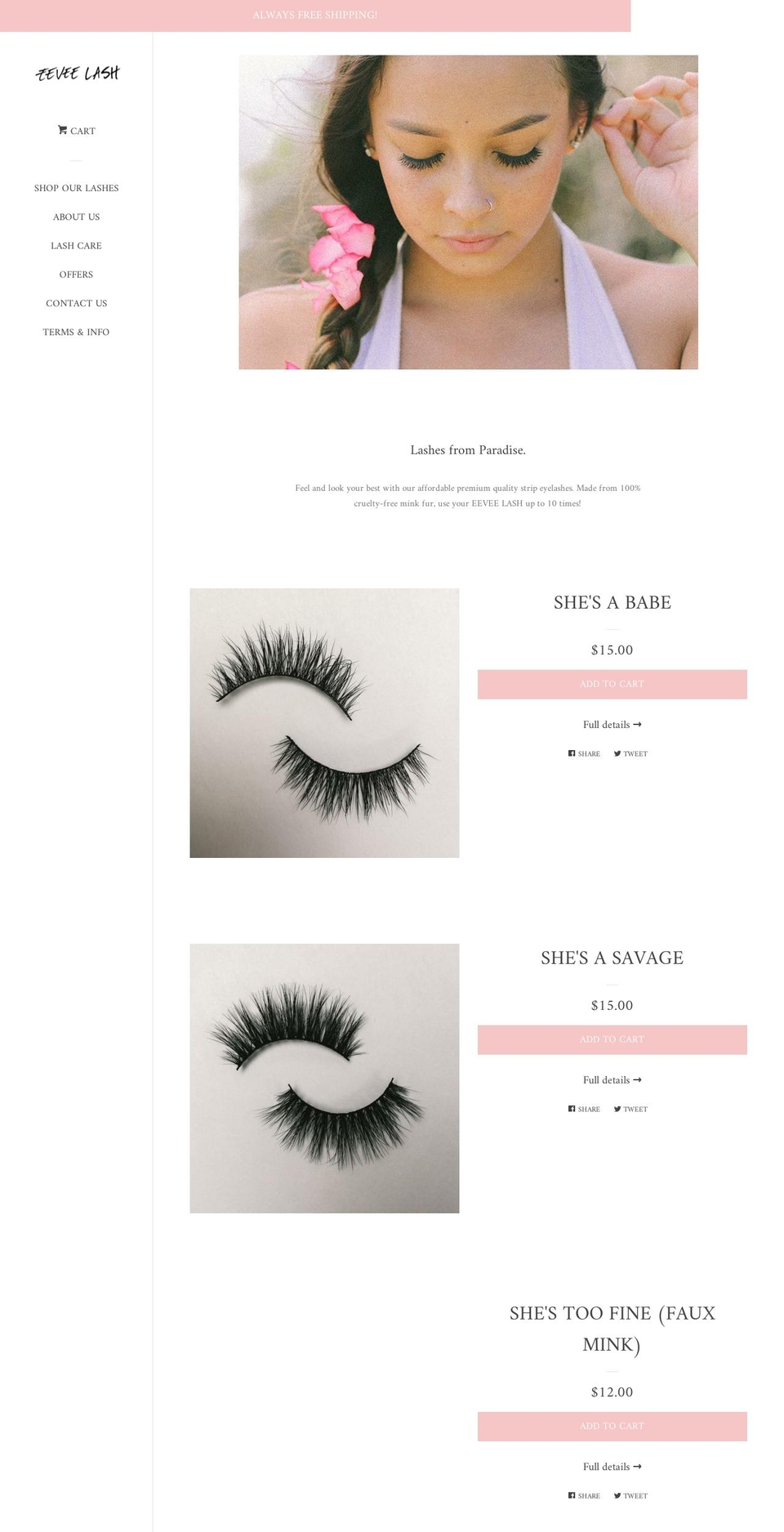 eeveelash.com — Shopify storefront screenshot