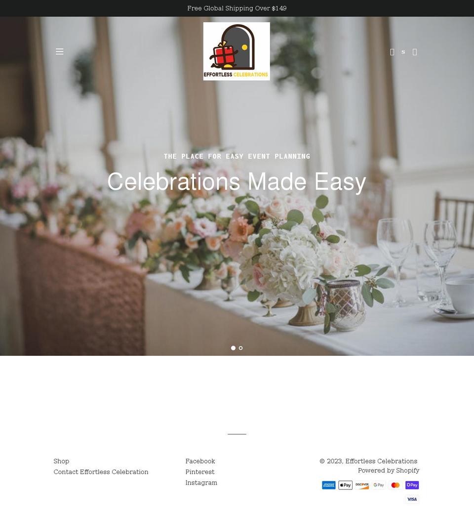 effortlesscelebrations.com shopify website screenshot