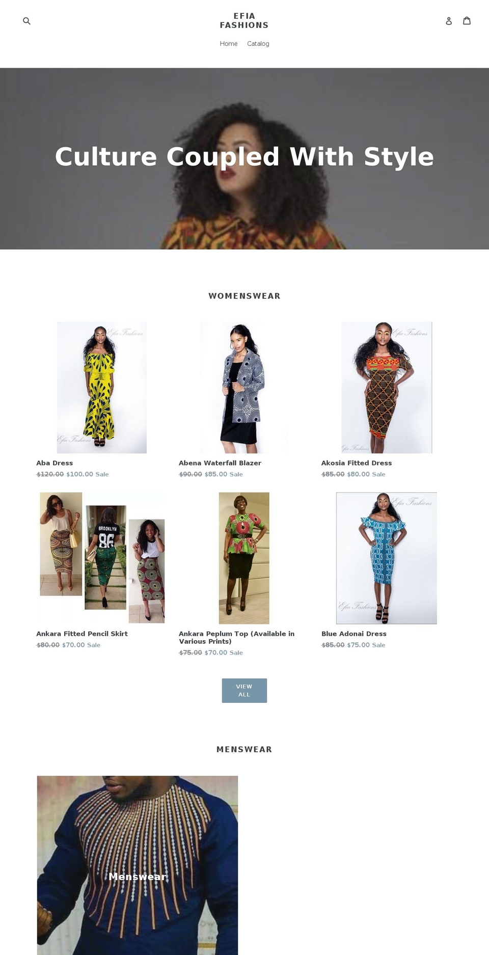 efiafashions.com shopify website screenshot