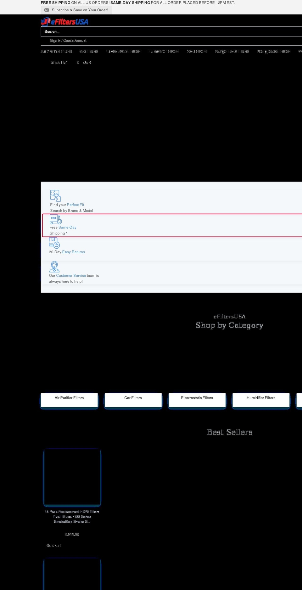 efiltersusa.com shopify website screenshot