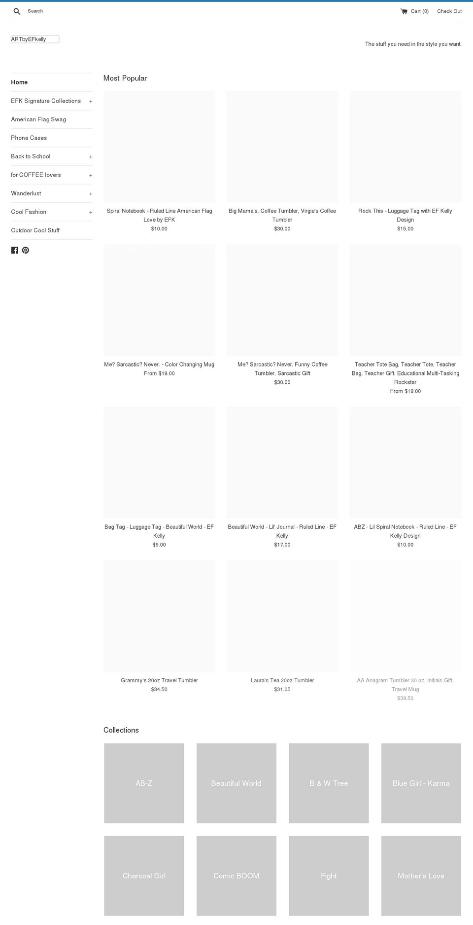 efkelly.com shopify website screenshot