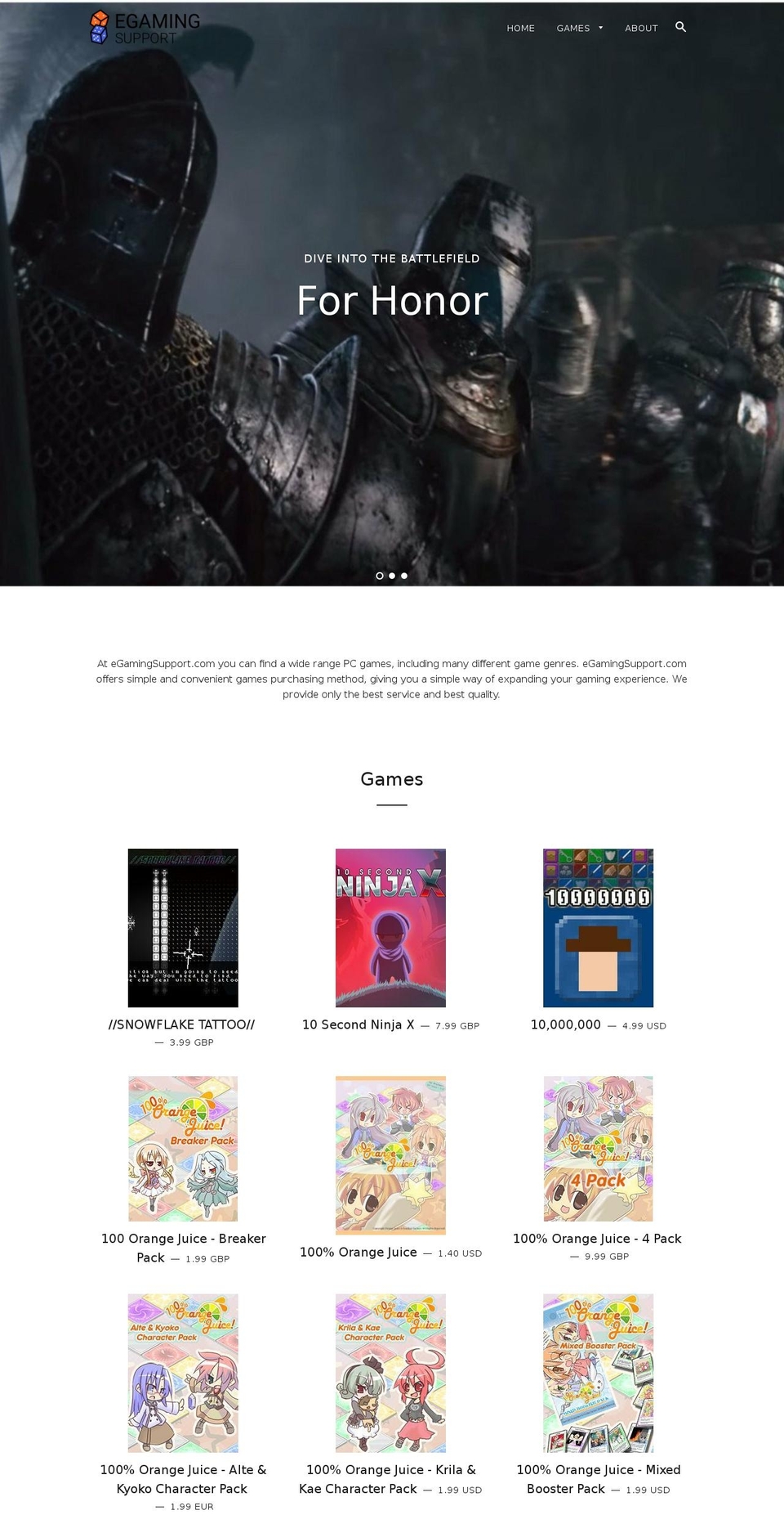 egamingsupport.com shopify website screenshot