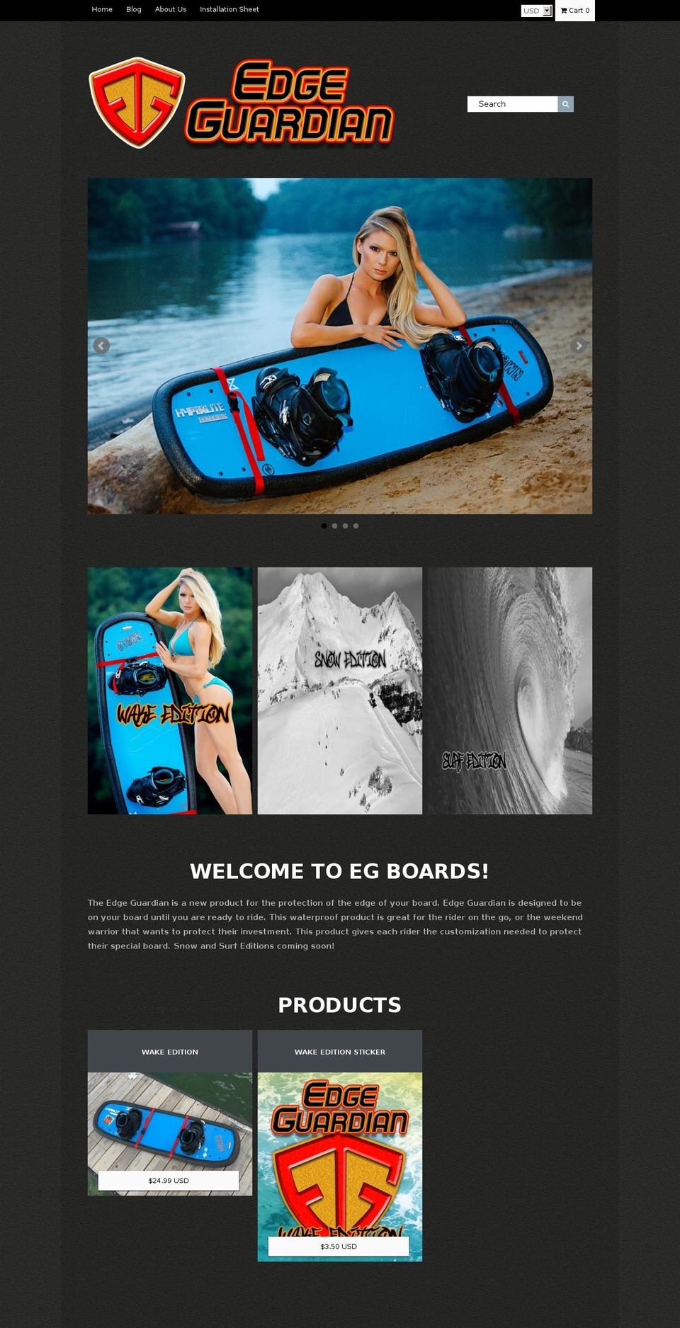 Stoked Shopify theme site example egboards.com