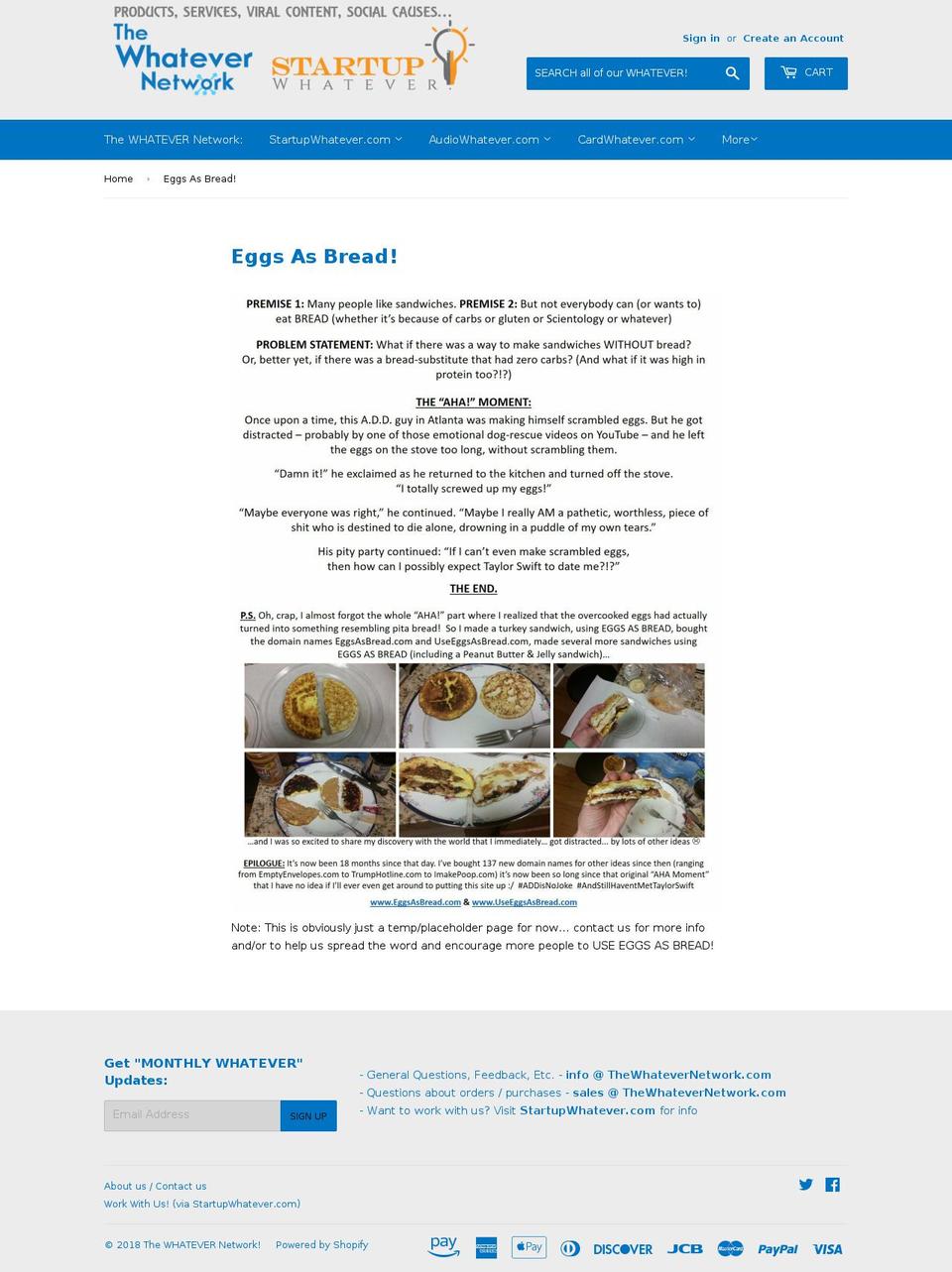 eggsasbread.com — Shopify storefront screenshot