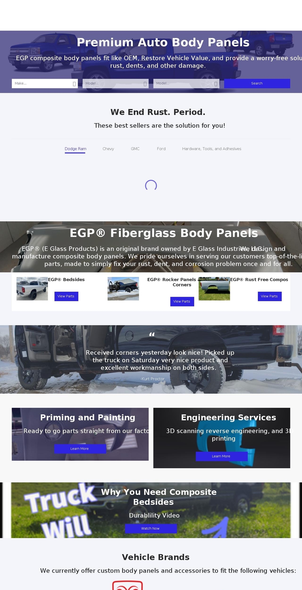 eglassindustries.com shopify website screenshot