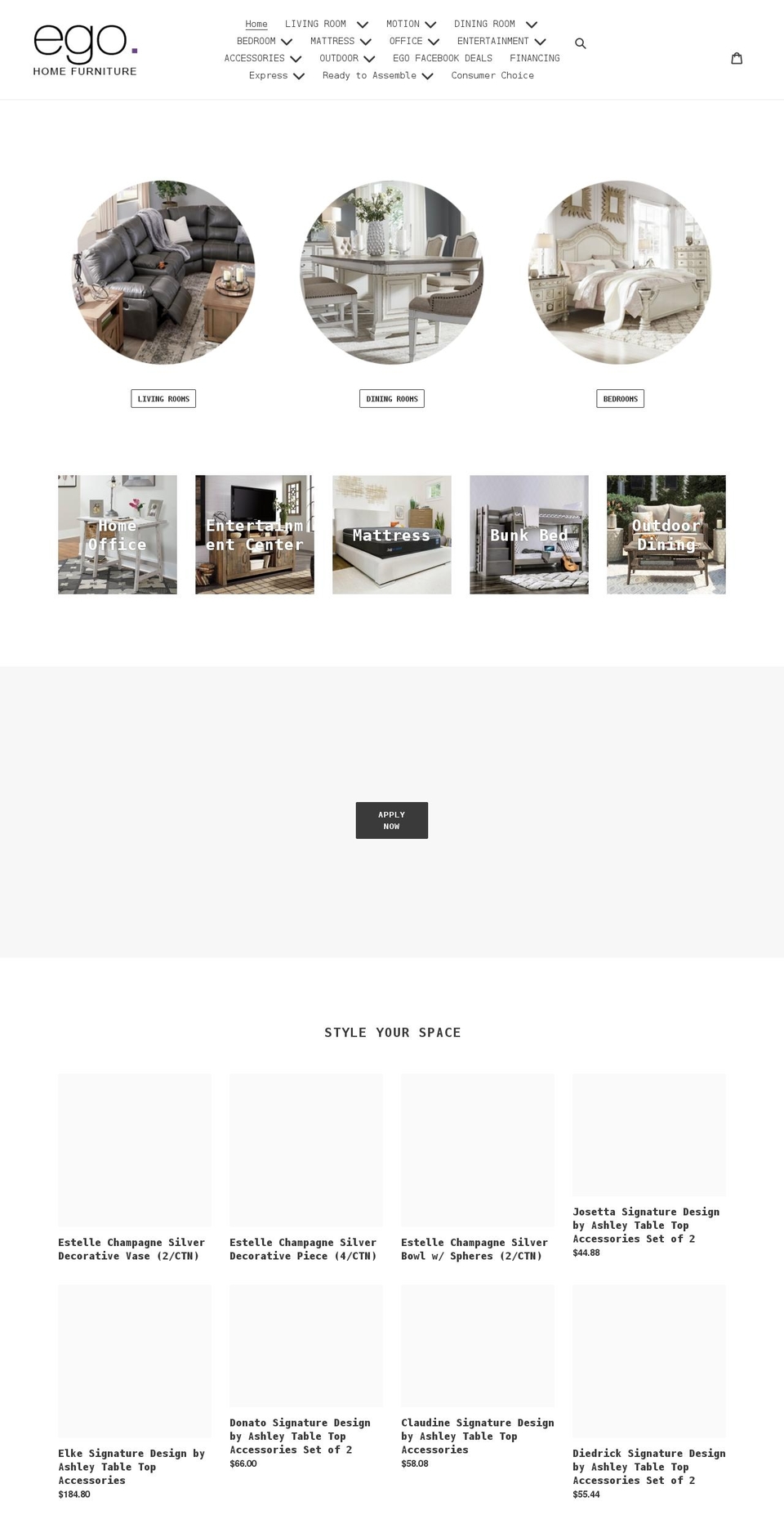 egohomefurniture.com shopify website screenshot