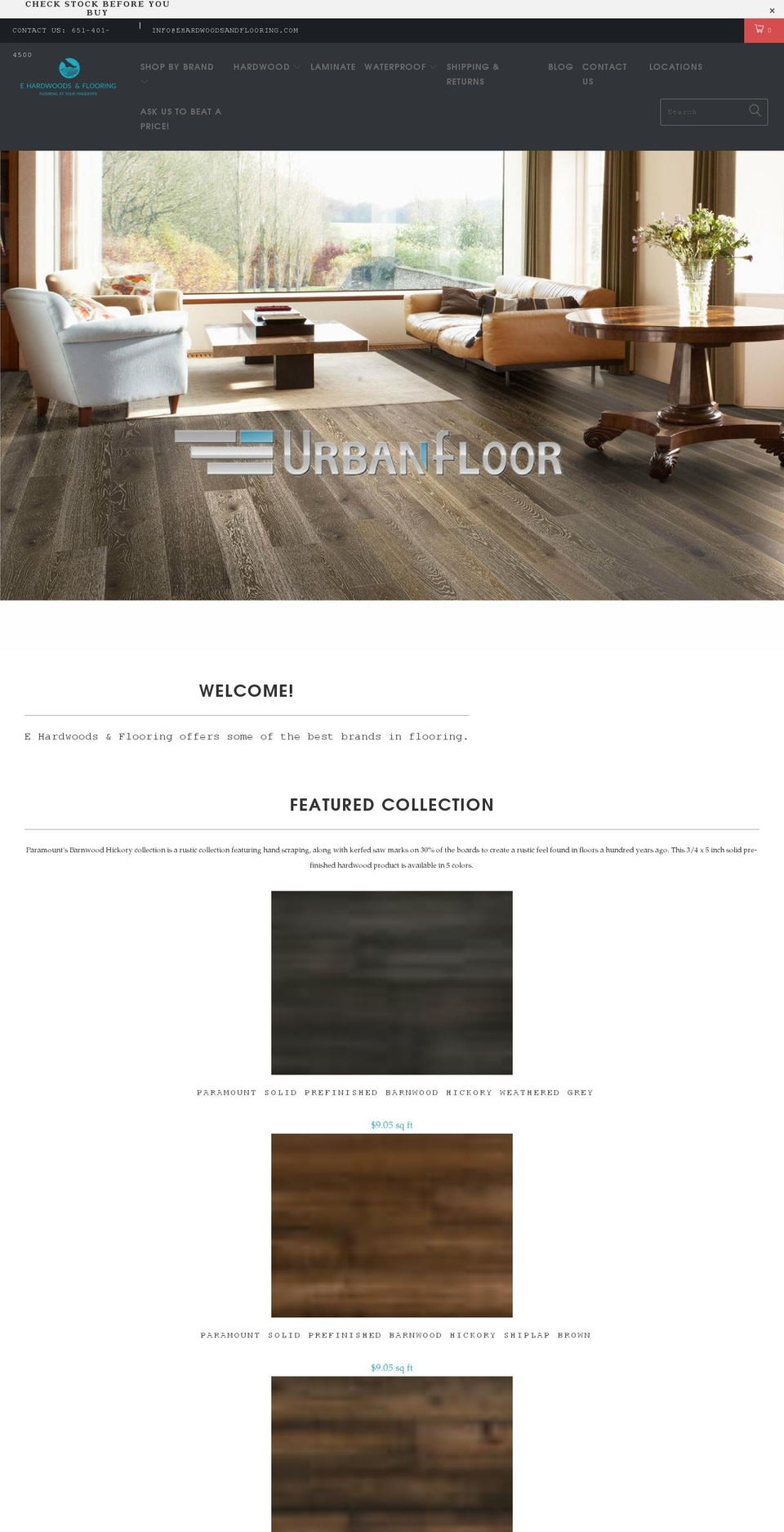 ehardwoodsandflooring.com — Shopify storefront screenshot