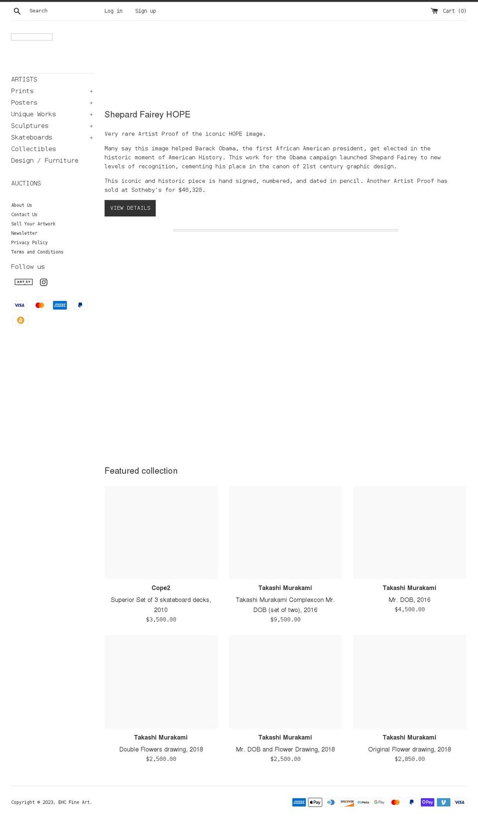 ehcfineart.com shopify website screenshot