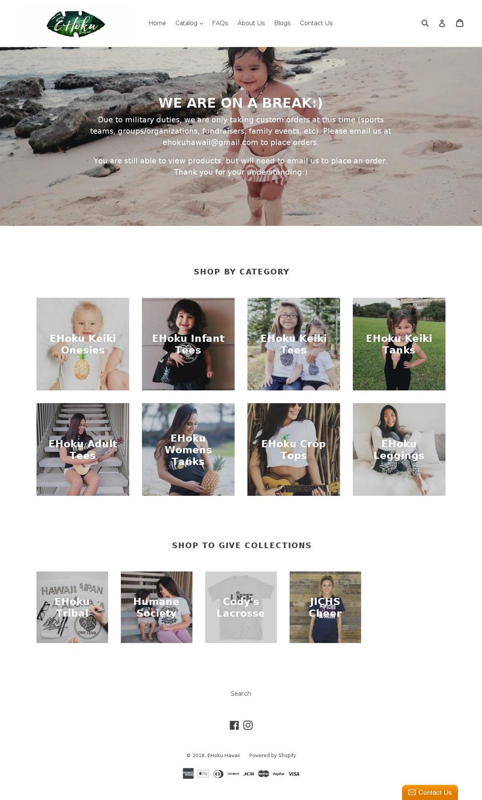 ehokuhawaii.com — Shopify storefront screenshot