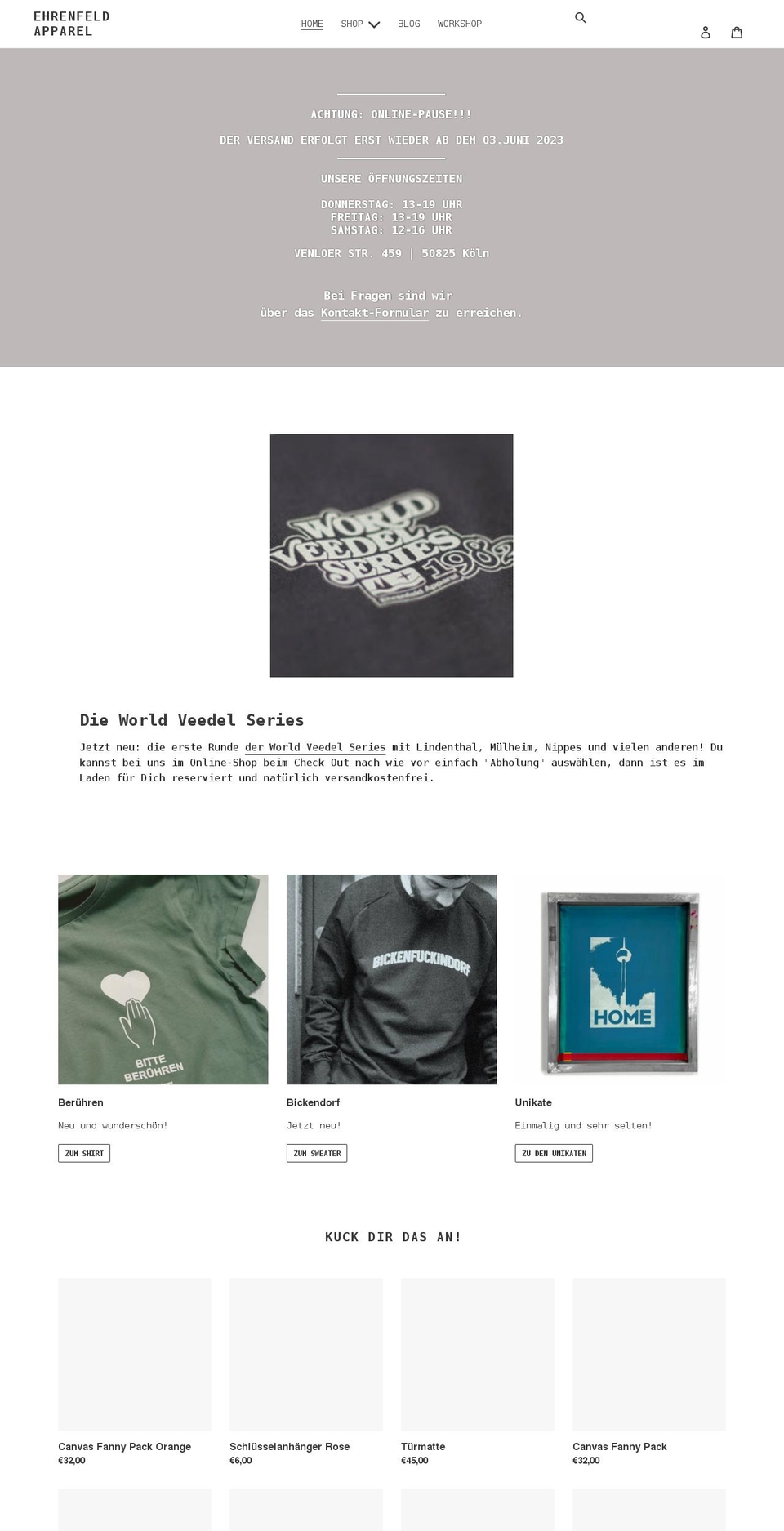 ehrenfeld-apparel.net shopify website screenshot