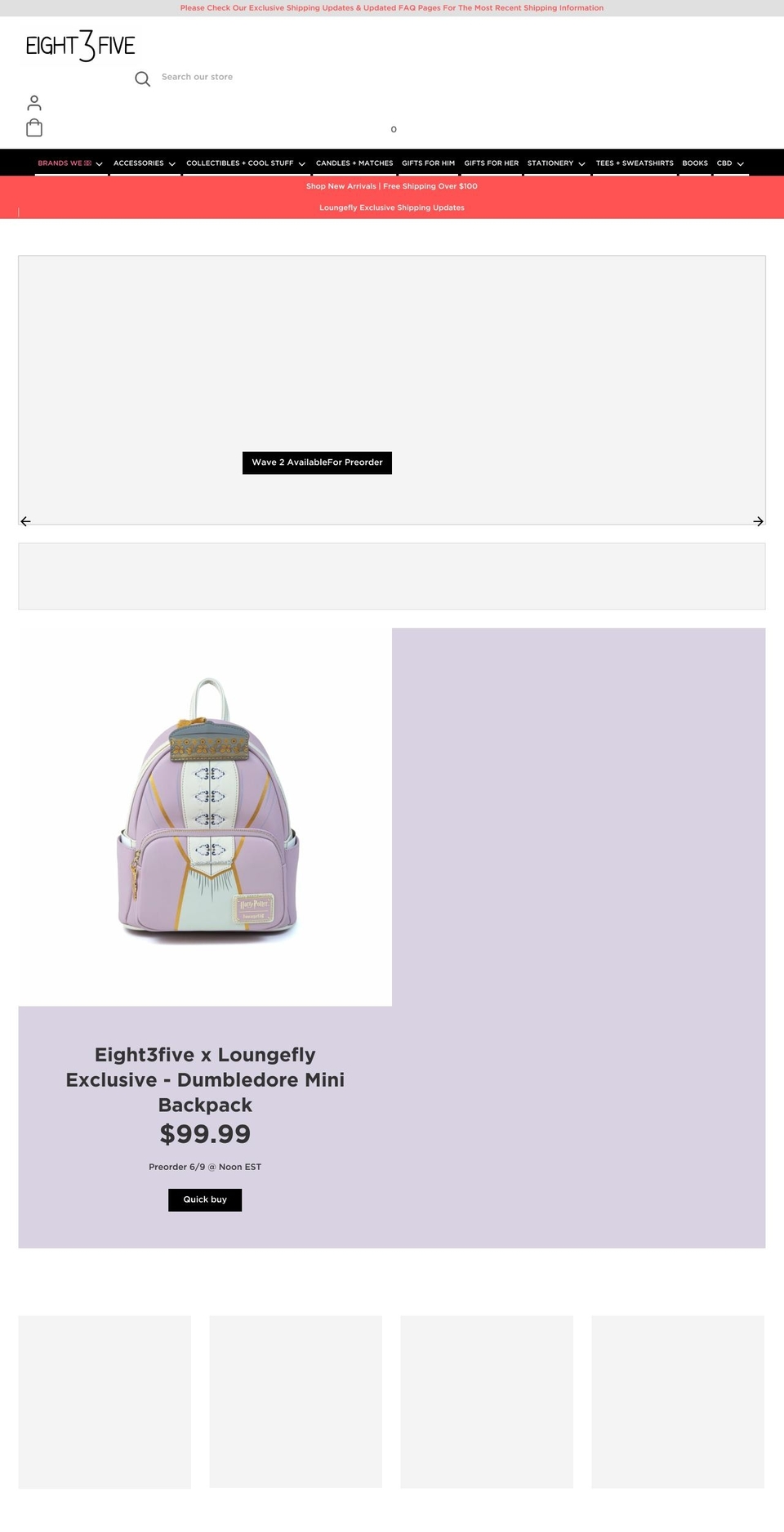 eight3five.com shopify website screenshot