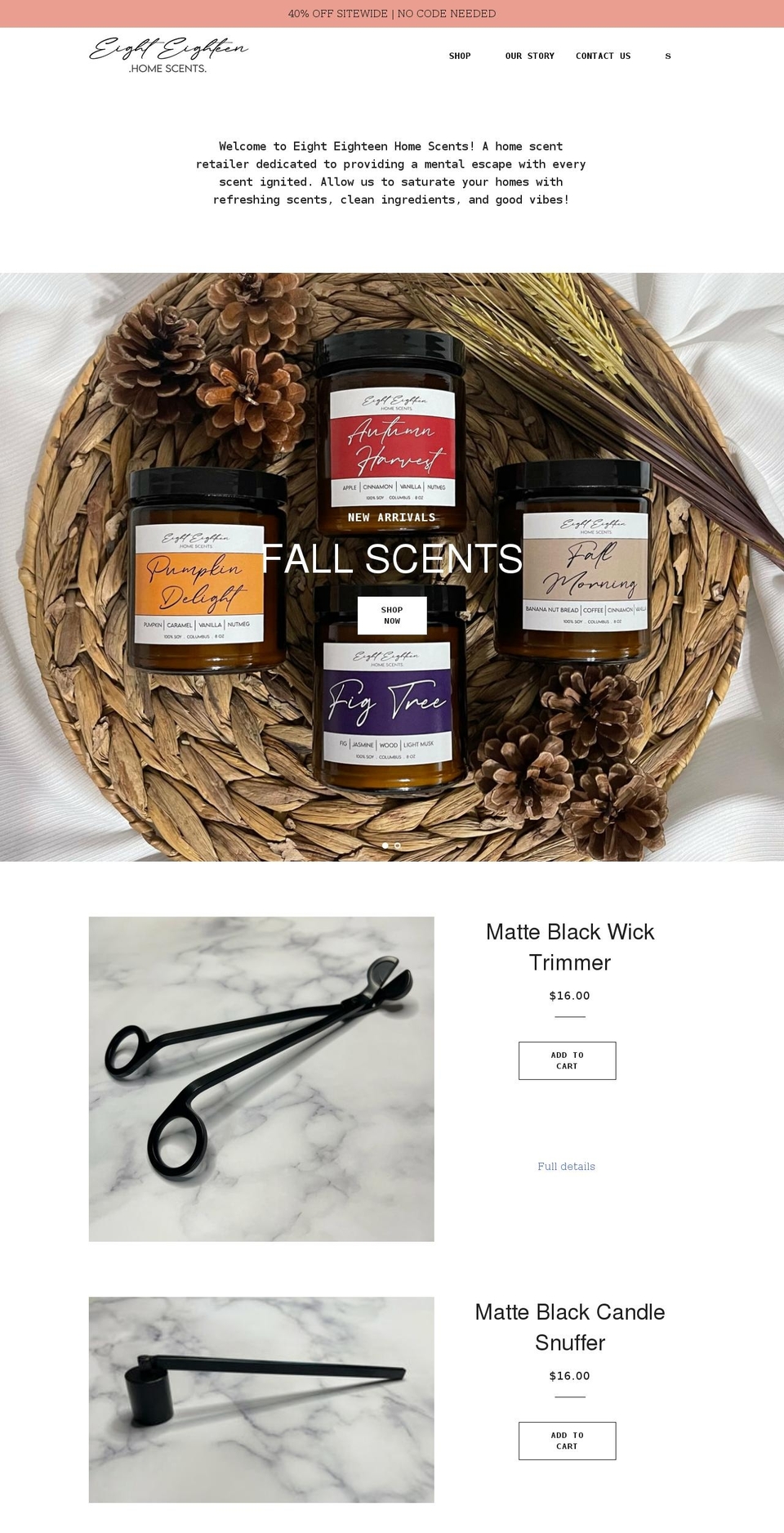 eighteighteenhomescents.com shopify website screenshot