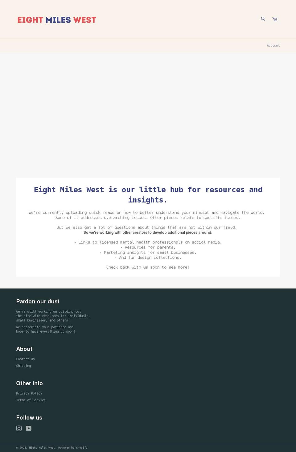 eightmileswest.com shopify website screenshot