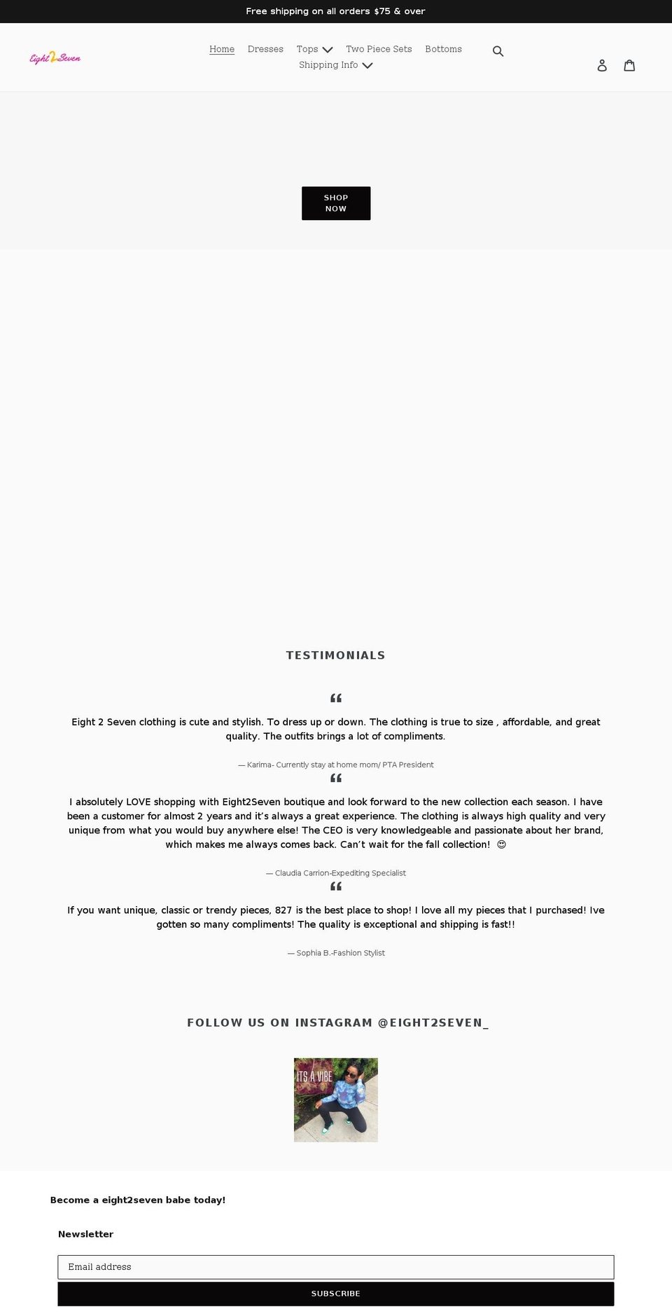 eighttwoseven.com shopify website screenshot