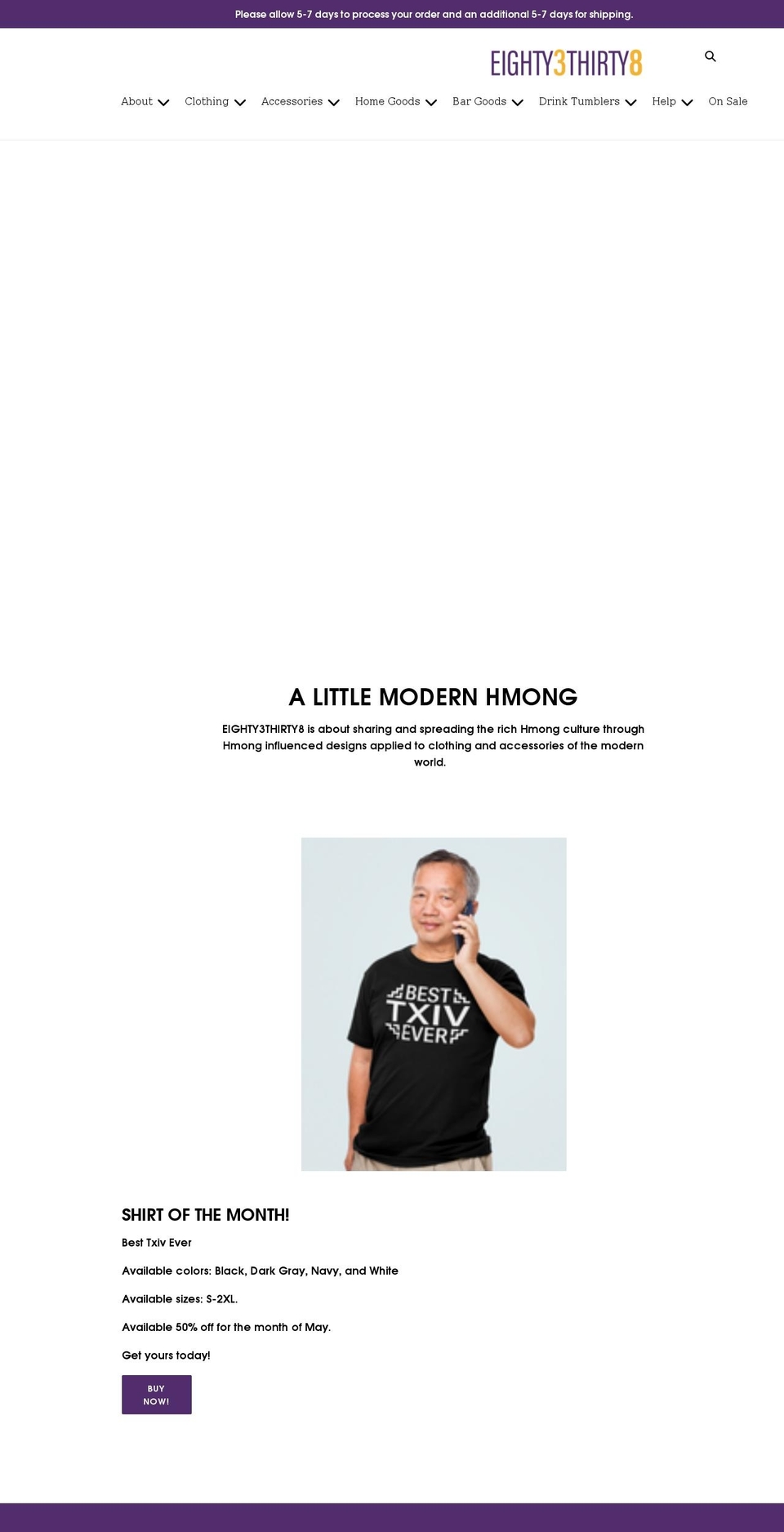 eighty3thirty8.com shopify website screenshot