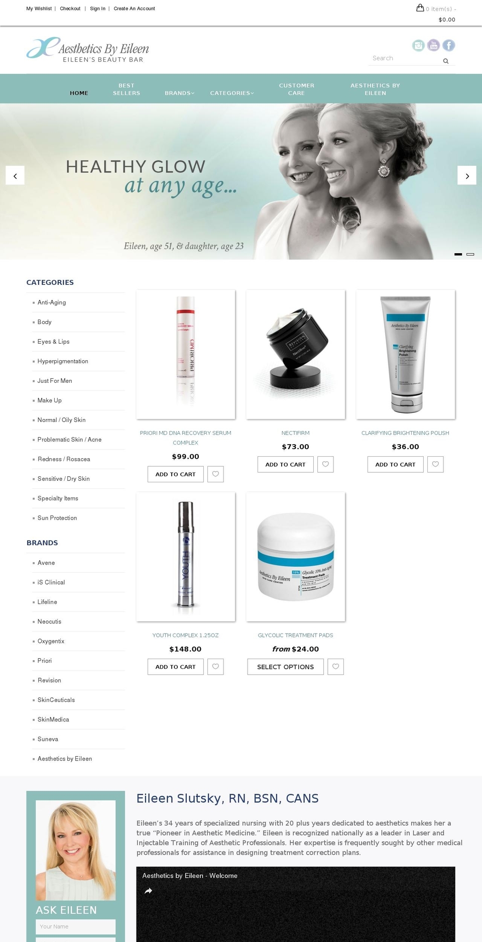 eileensbeautybar.com shopify website screenshot