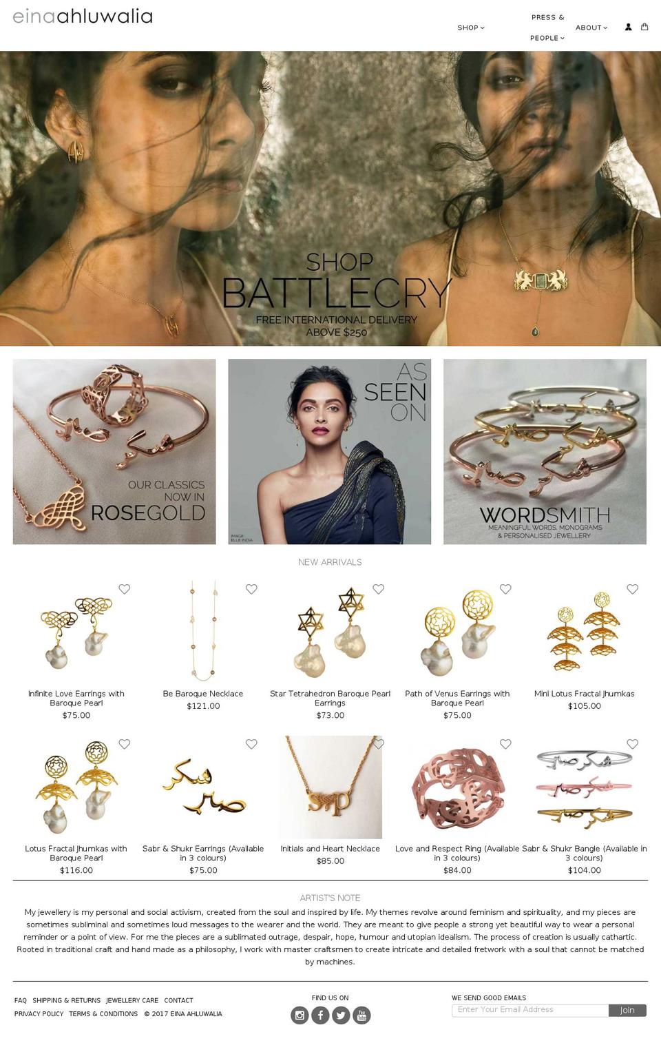 eina-ahluwalia.com shopify website screenshot