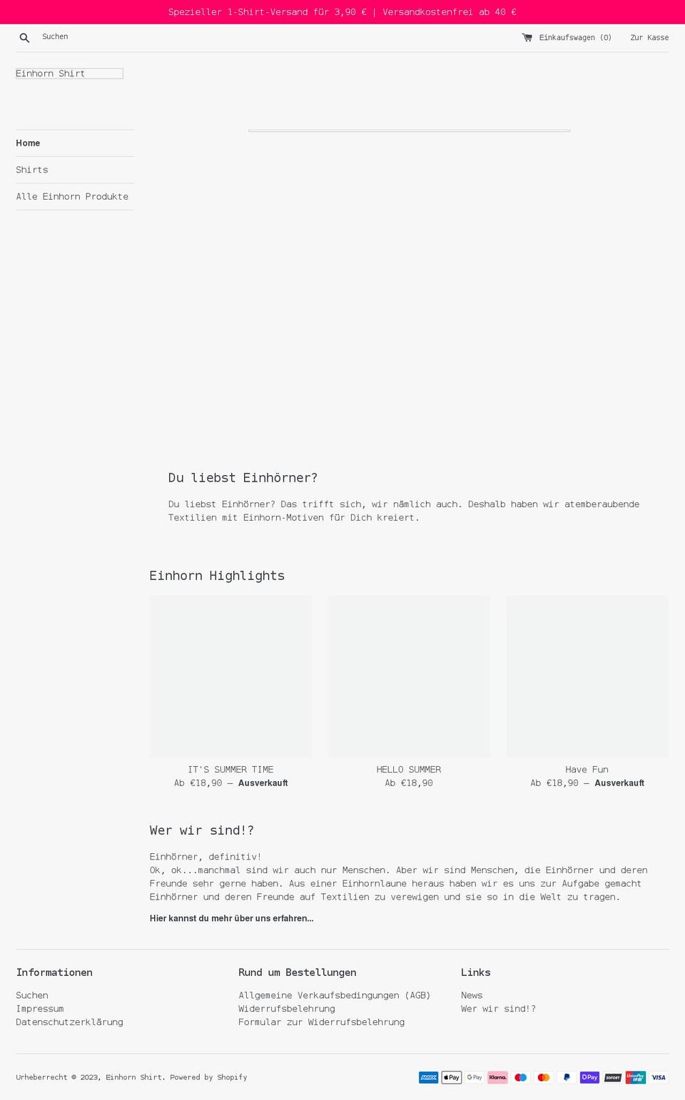 einhorn-shirt.de shopify website screenshot