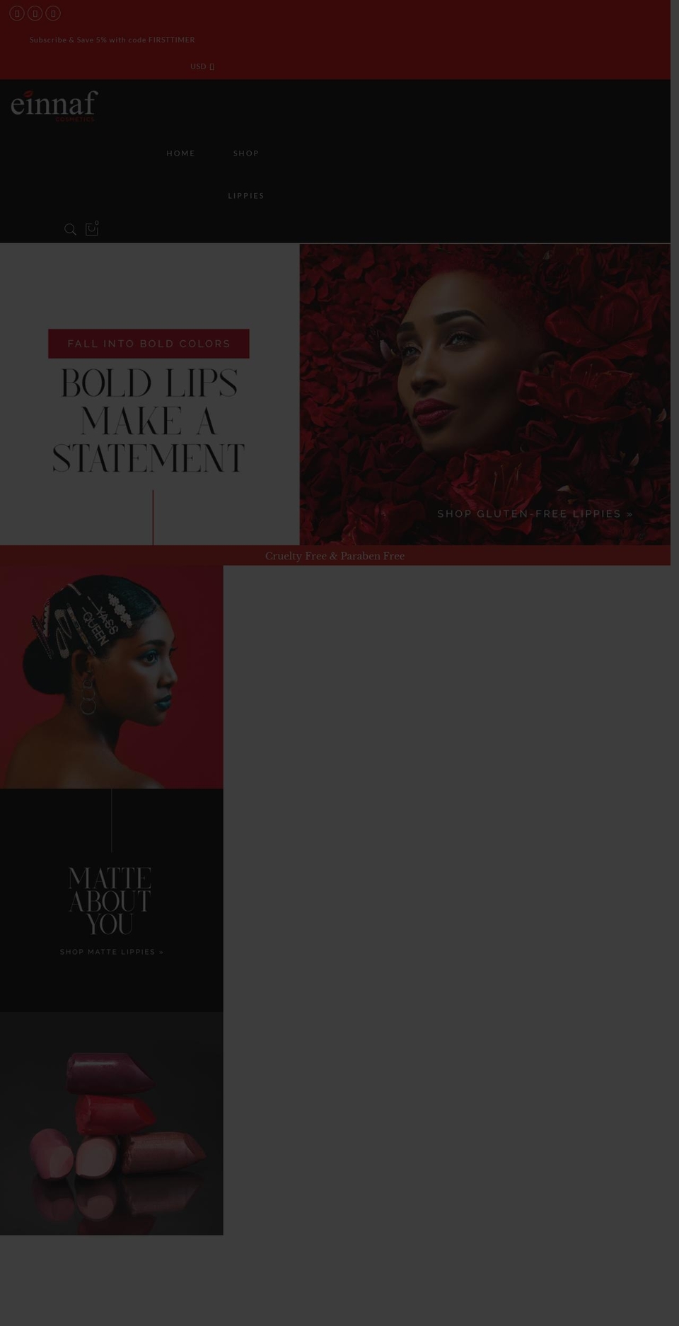 einnafcosmetics.com shopify website screenshot