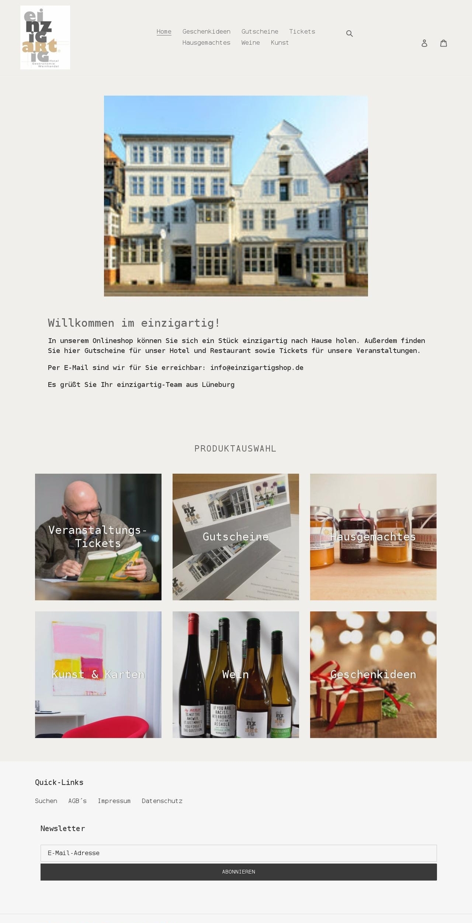 einzigartigshop.de shopify website screenshot