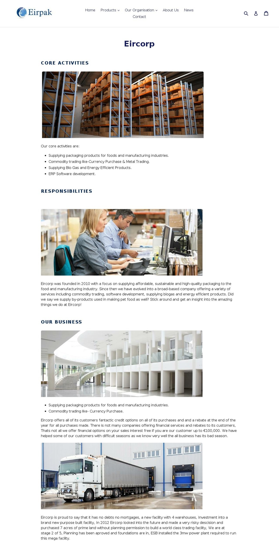 eirecorporation.com — Shopify storefront screenshot