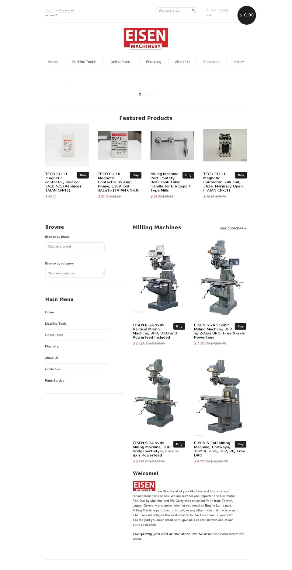 Eisen Theme Shopify theme site example eisen-machinery.com