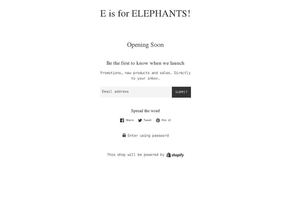 eisforelephants.com shopify website screenshot
