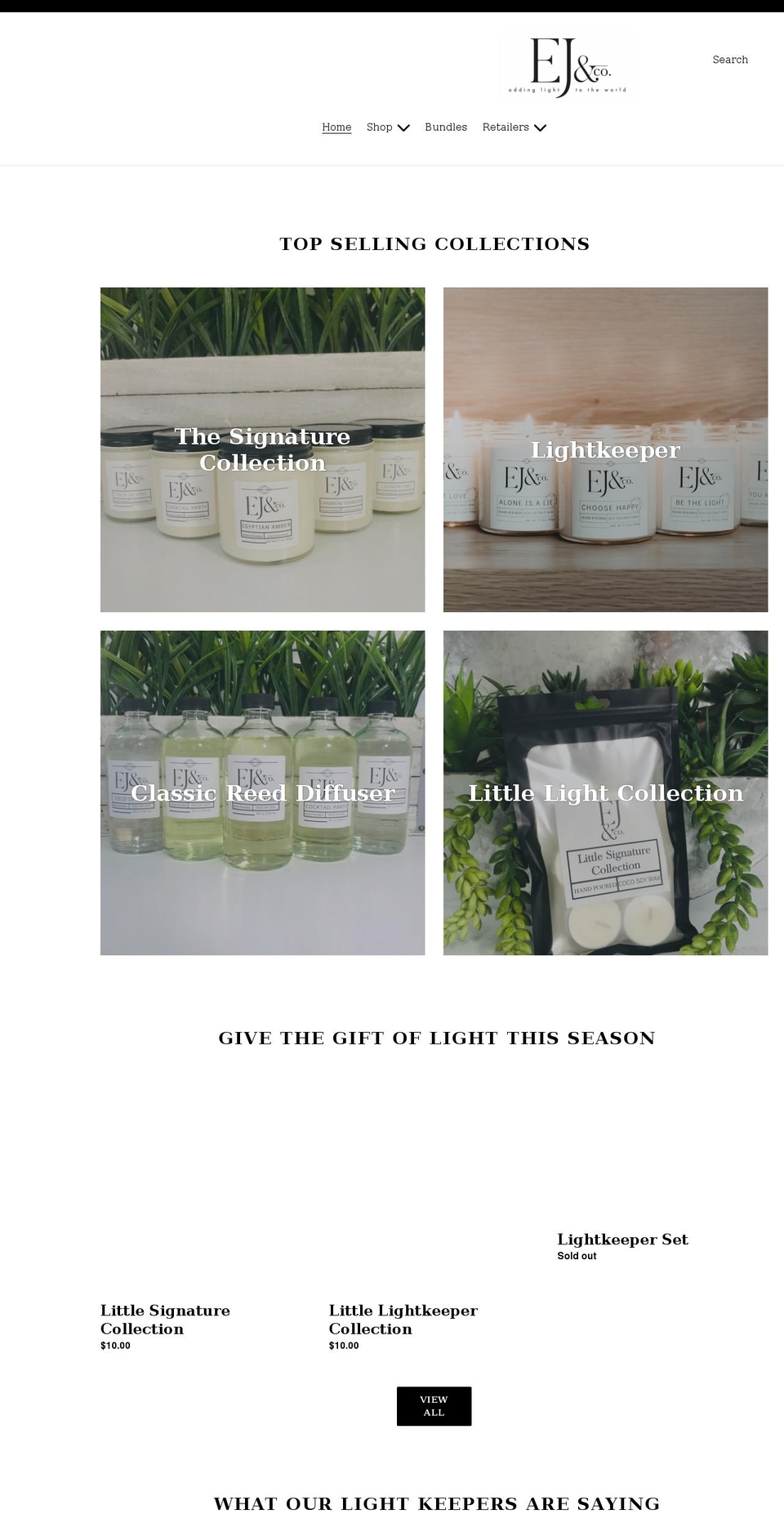 ejcandles.com shopify website screenshot