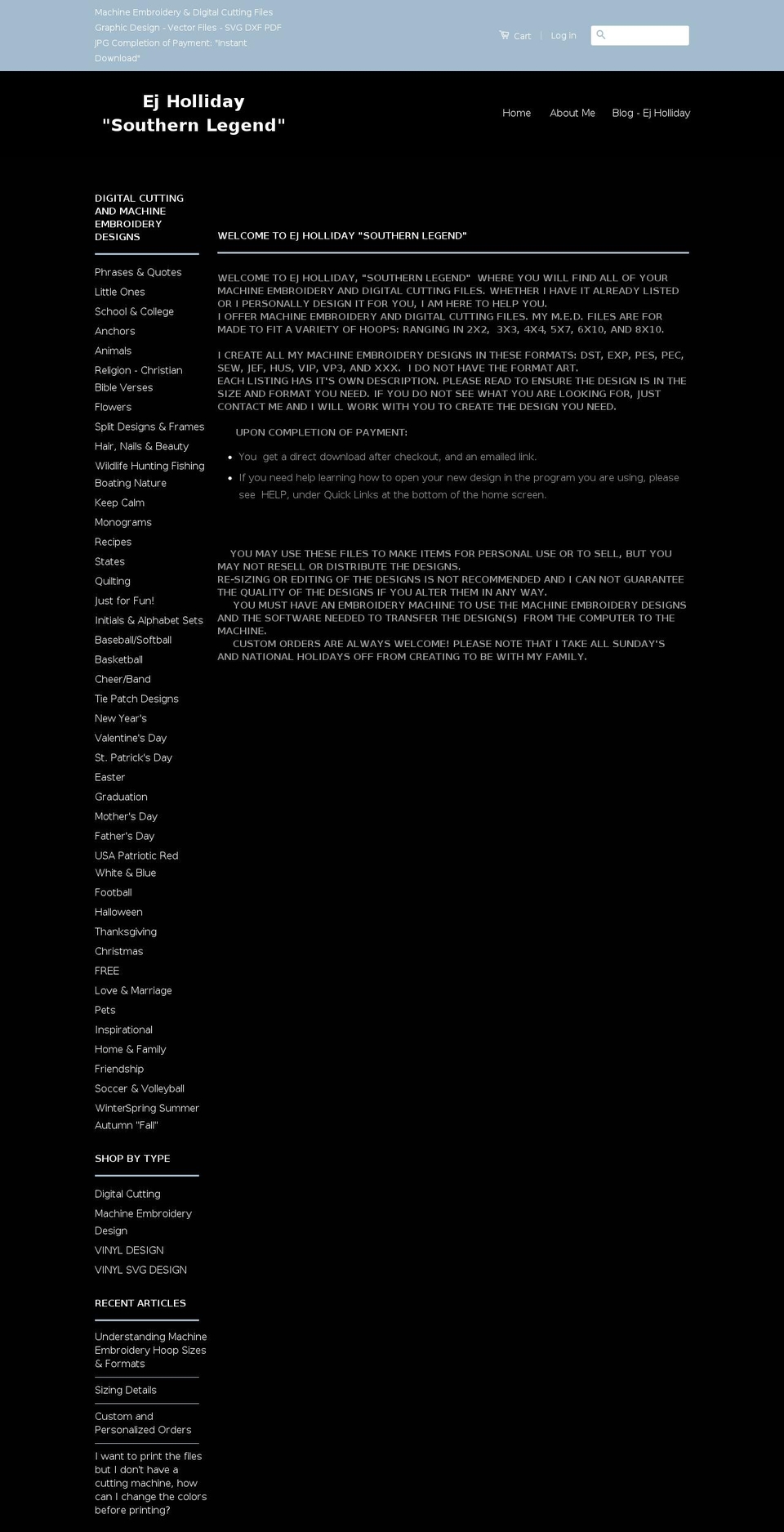 ejholliday.com — Shopify storefront screenshot