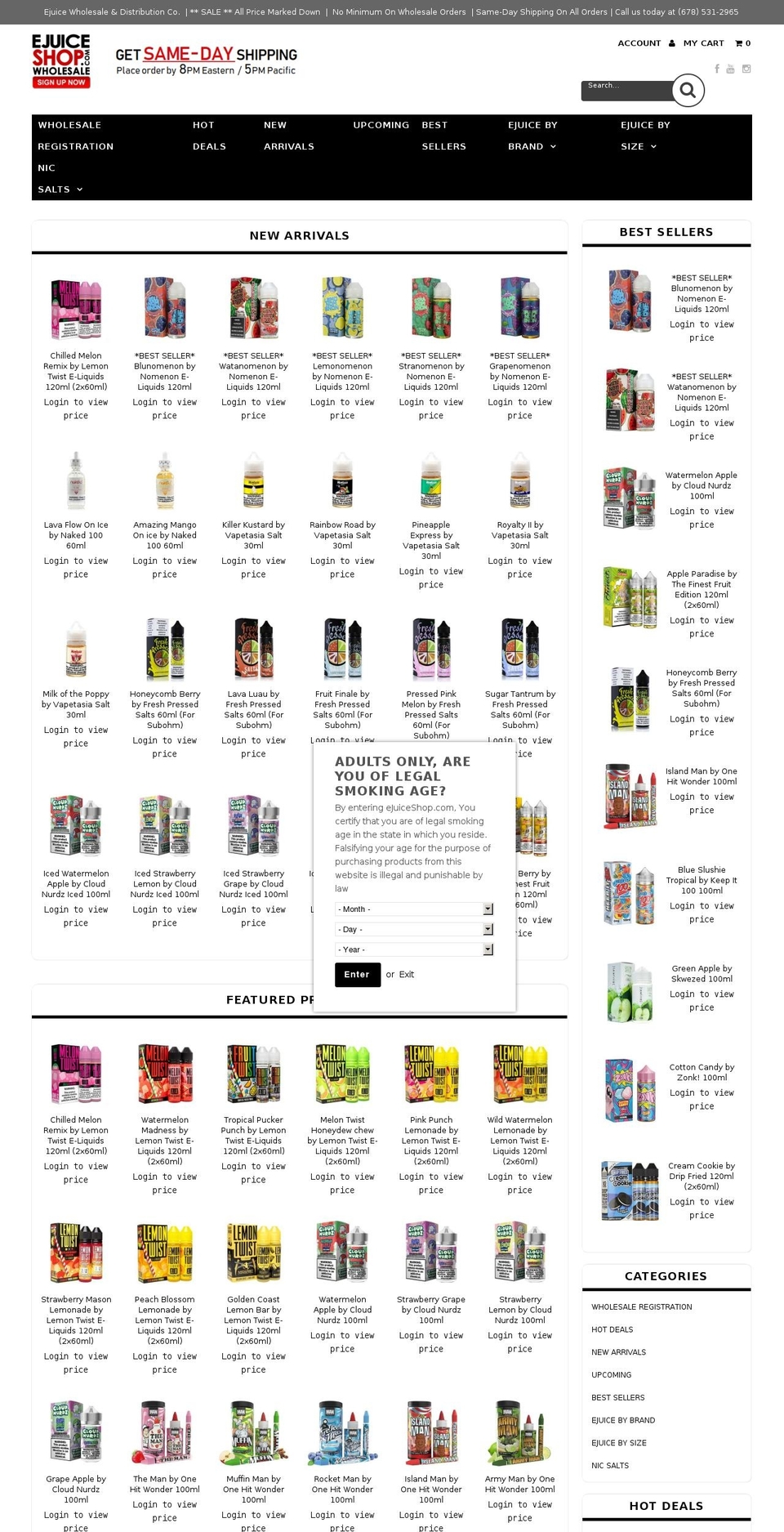 ejuiceshop.com shopify website screenshot