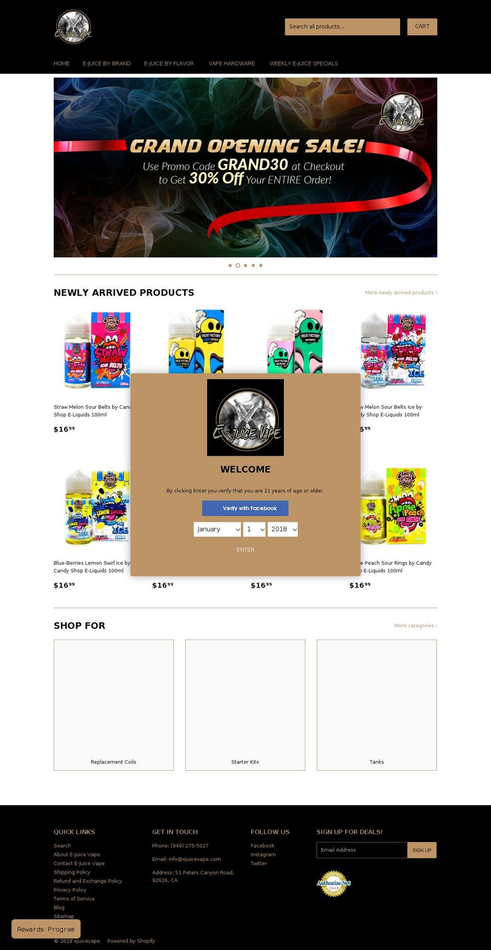 ejuicevape.com — Shopify storefront screenshot
