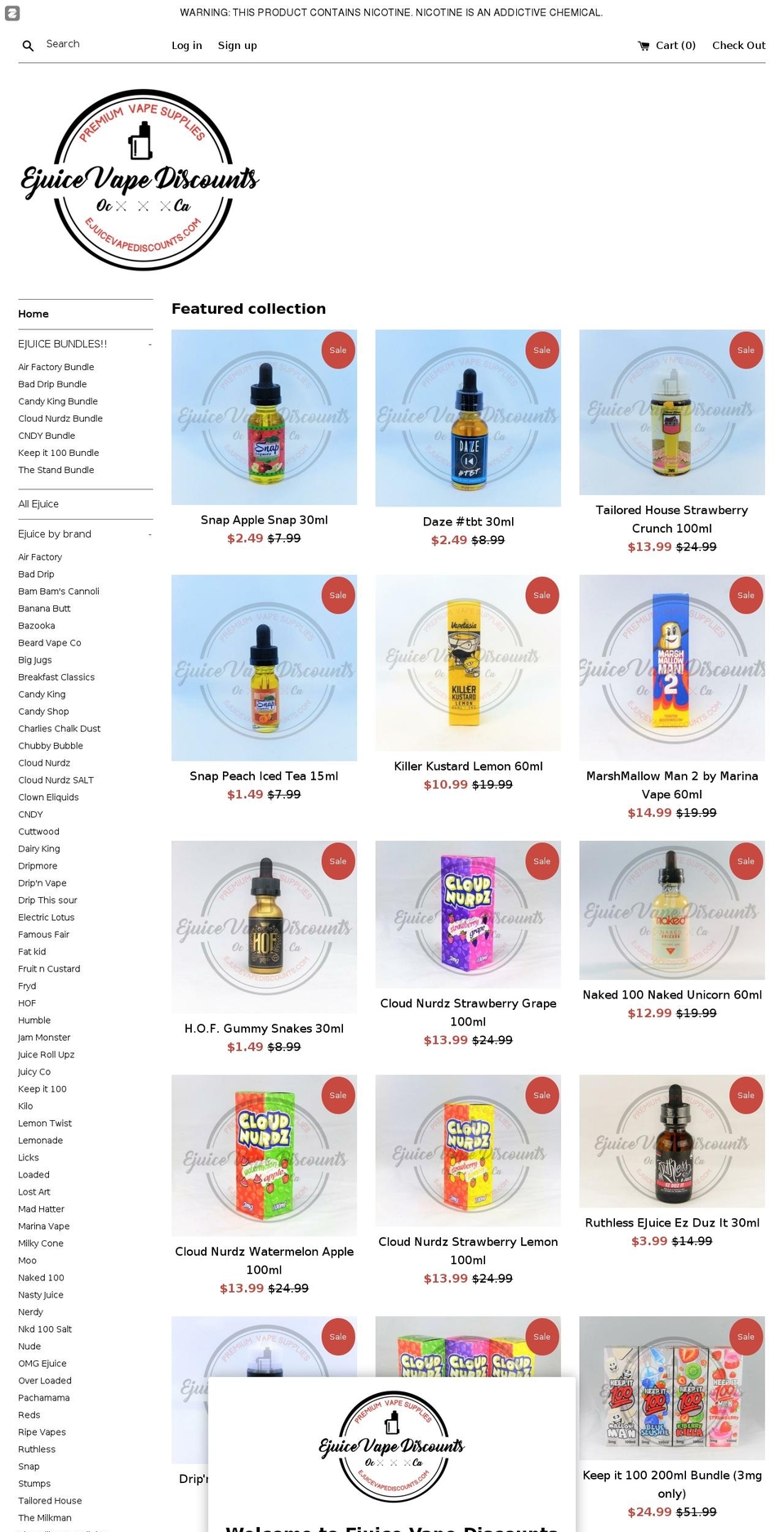 ejuicevapediscounts.com — Shopify storefront screenshot