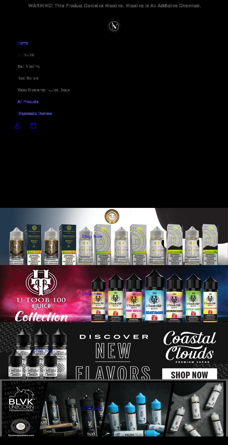 ejuicevapedistro.com — Shopify storefront screenshot