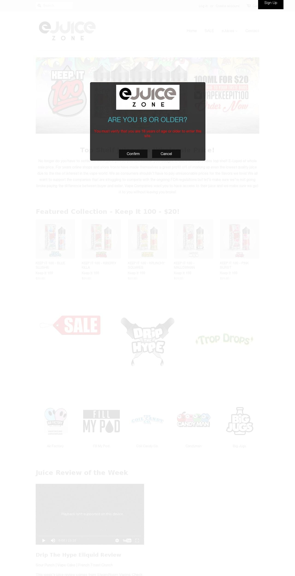 ejuicezone.com shopify website screenshot