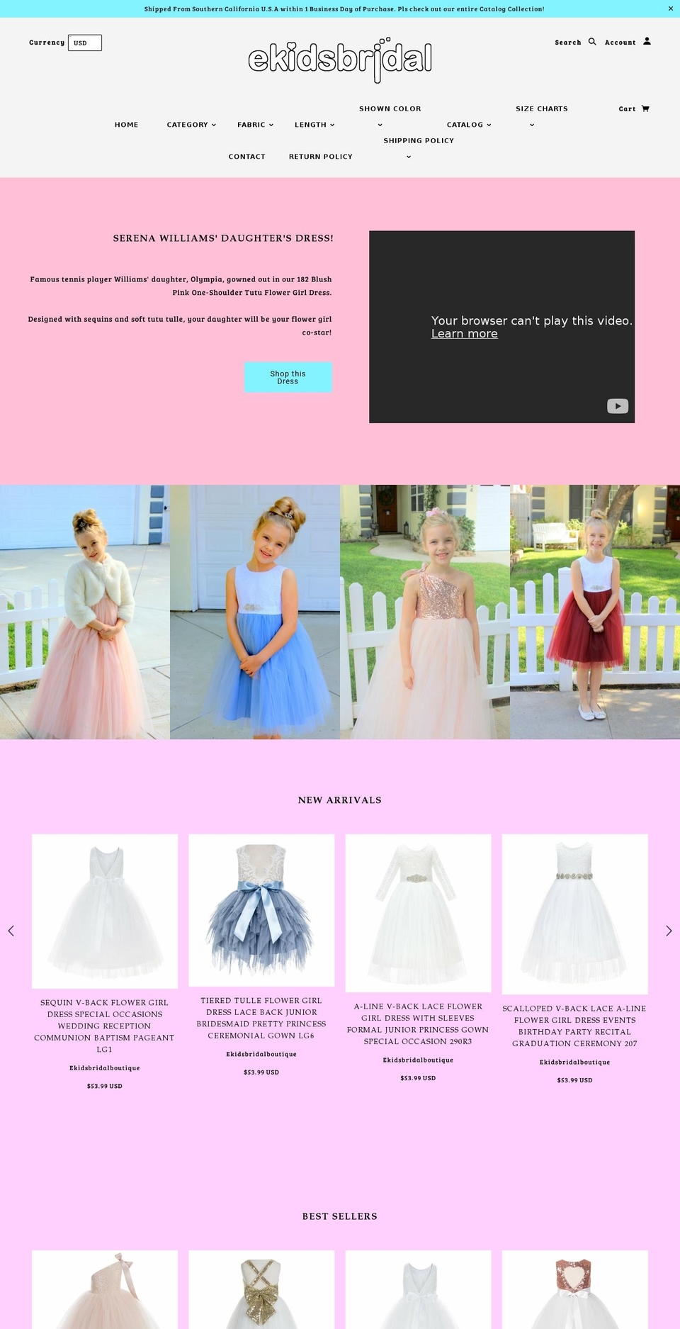 ekidsbridalboutique.com — Shopify storefront screenshot