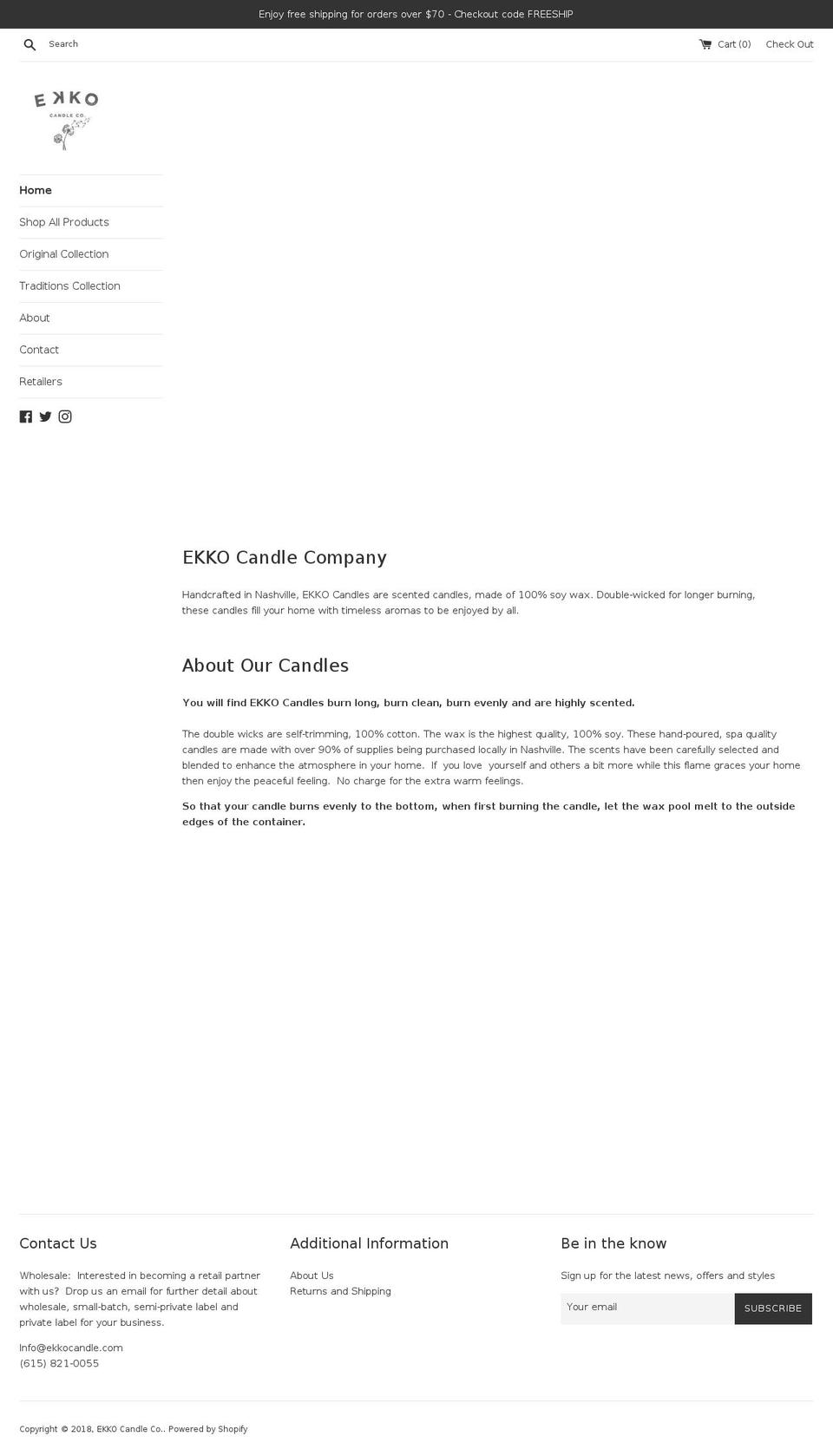 ekkocandles.com — Shopify storefront screenshot