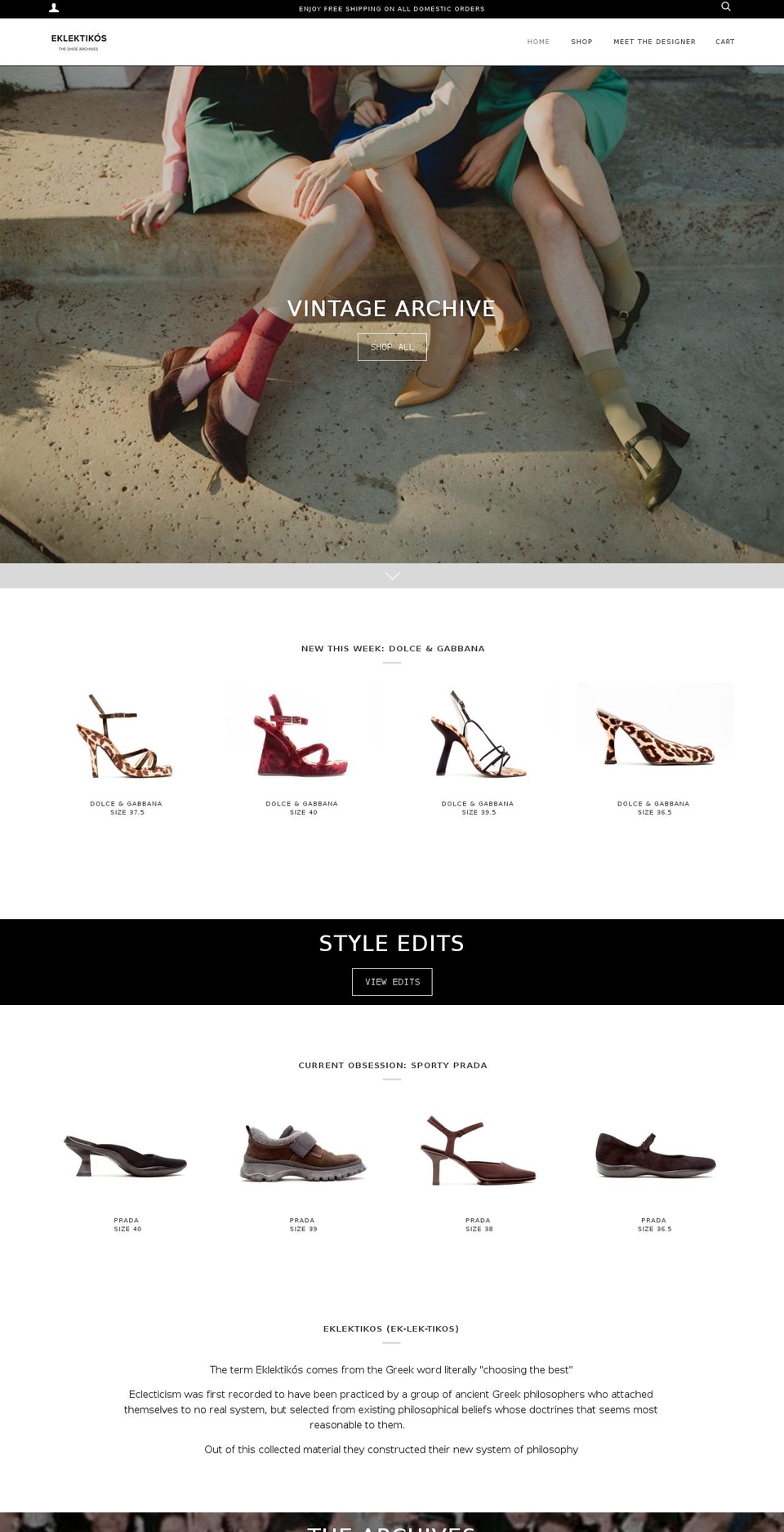 eklektikosarchives.com — Shopify storefront screenshot