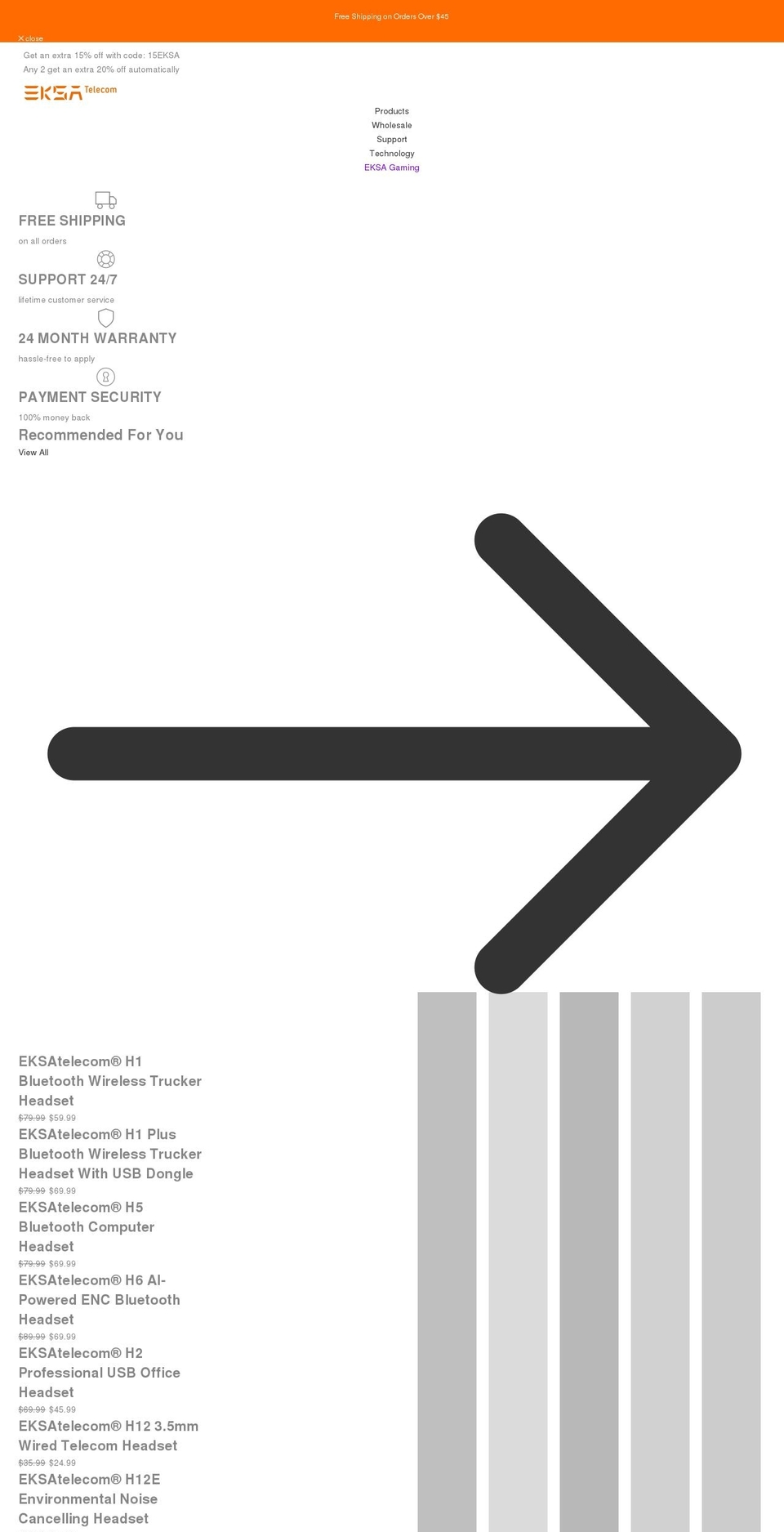 eksatelecom.com shopify website screenshot