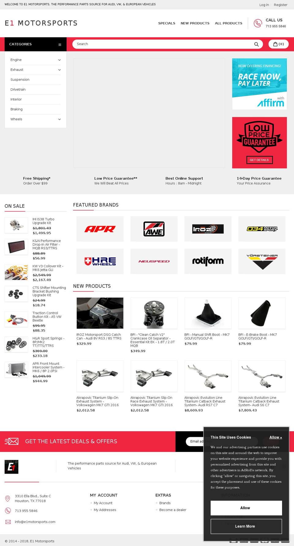 E1 Motorsports Shopify theme site example el1te.net