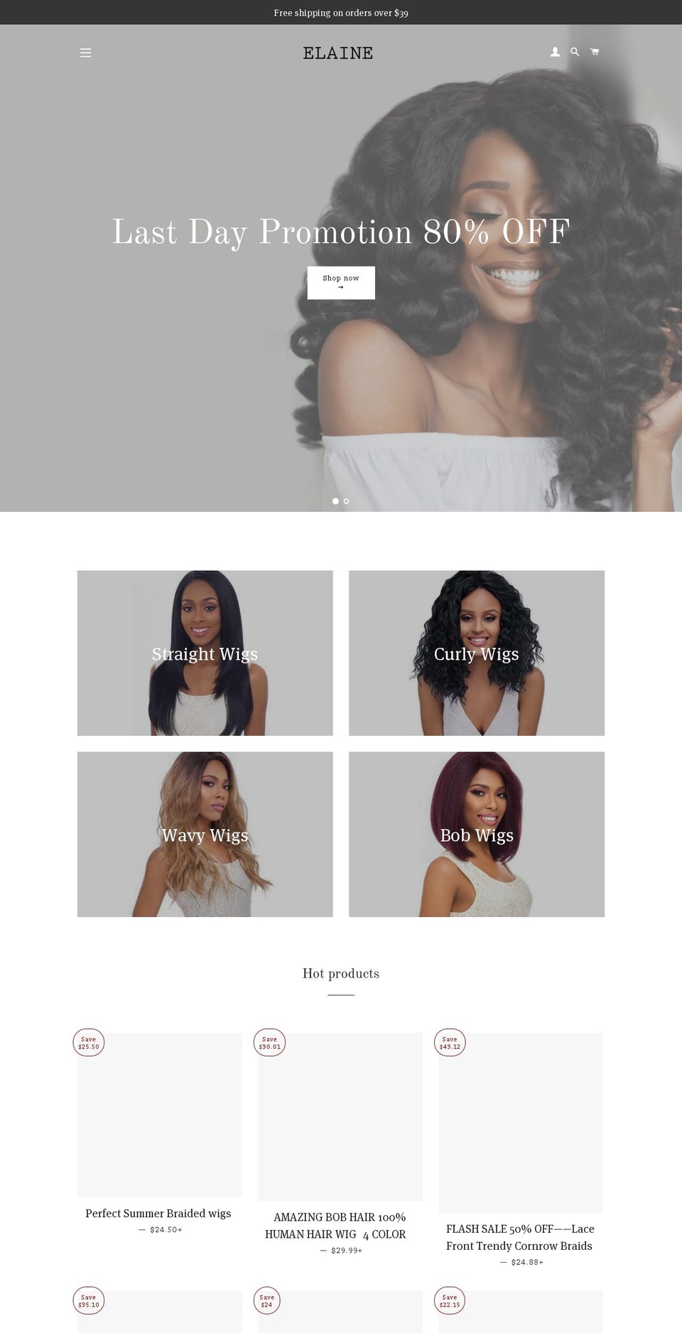 elaine.store shopify website screenshot