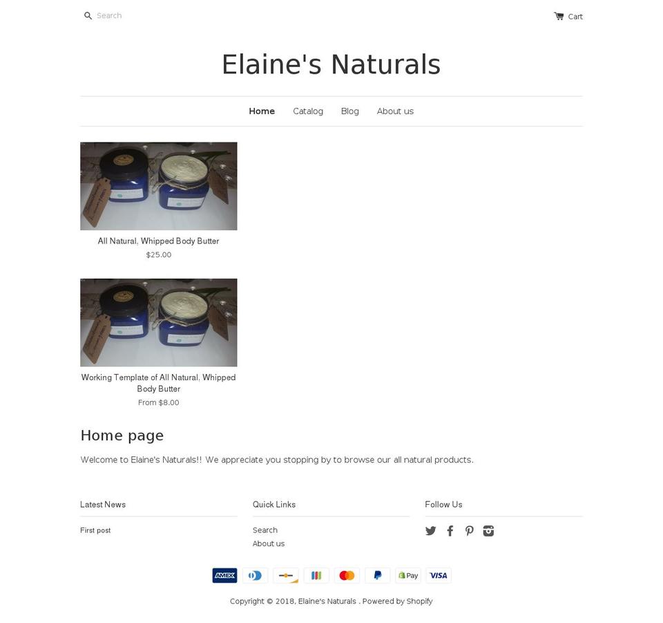 elainesnaturals.com shopify website screenshot