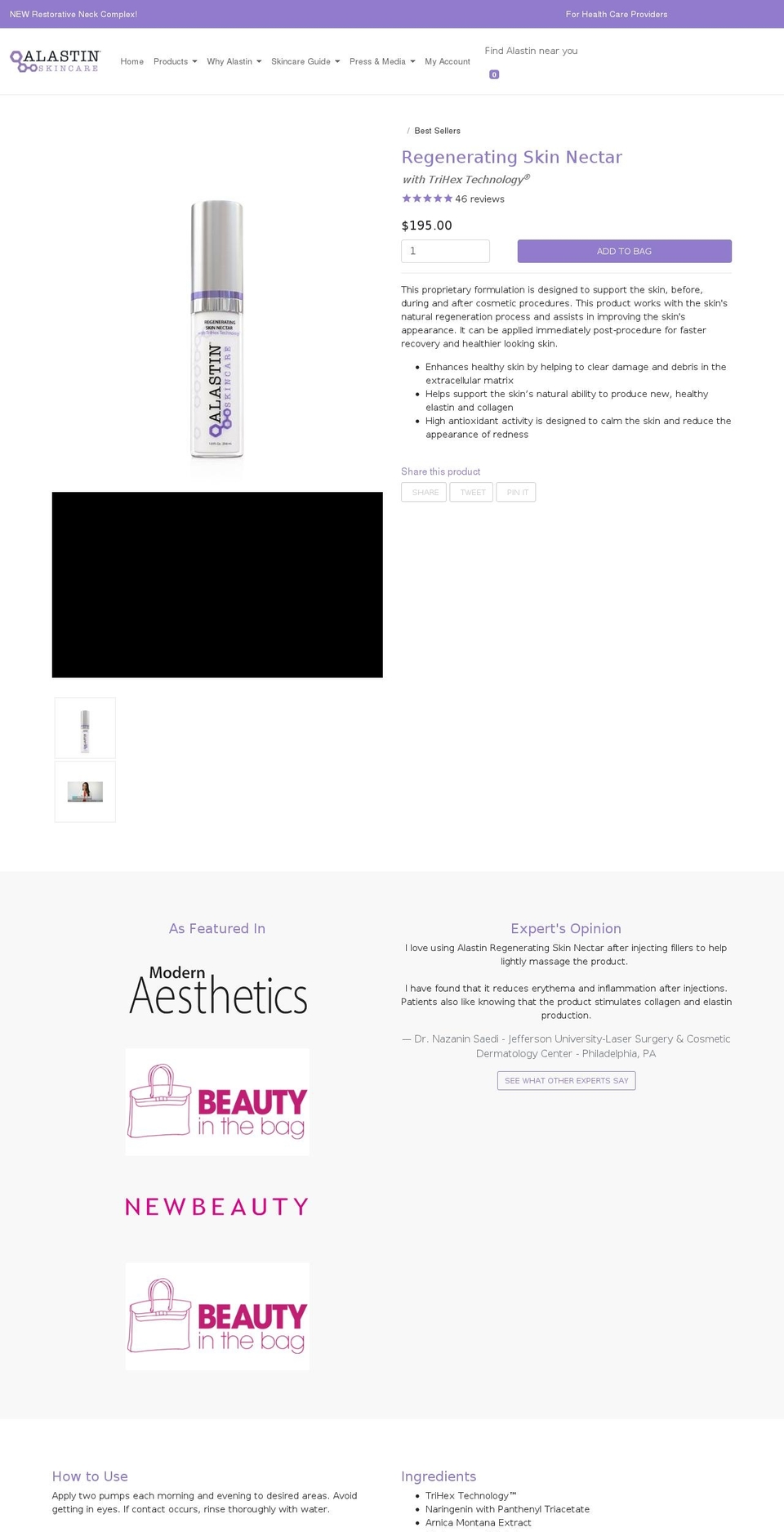 Alastin V2 Shopify theme site example elastinskinnectar.com